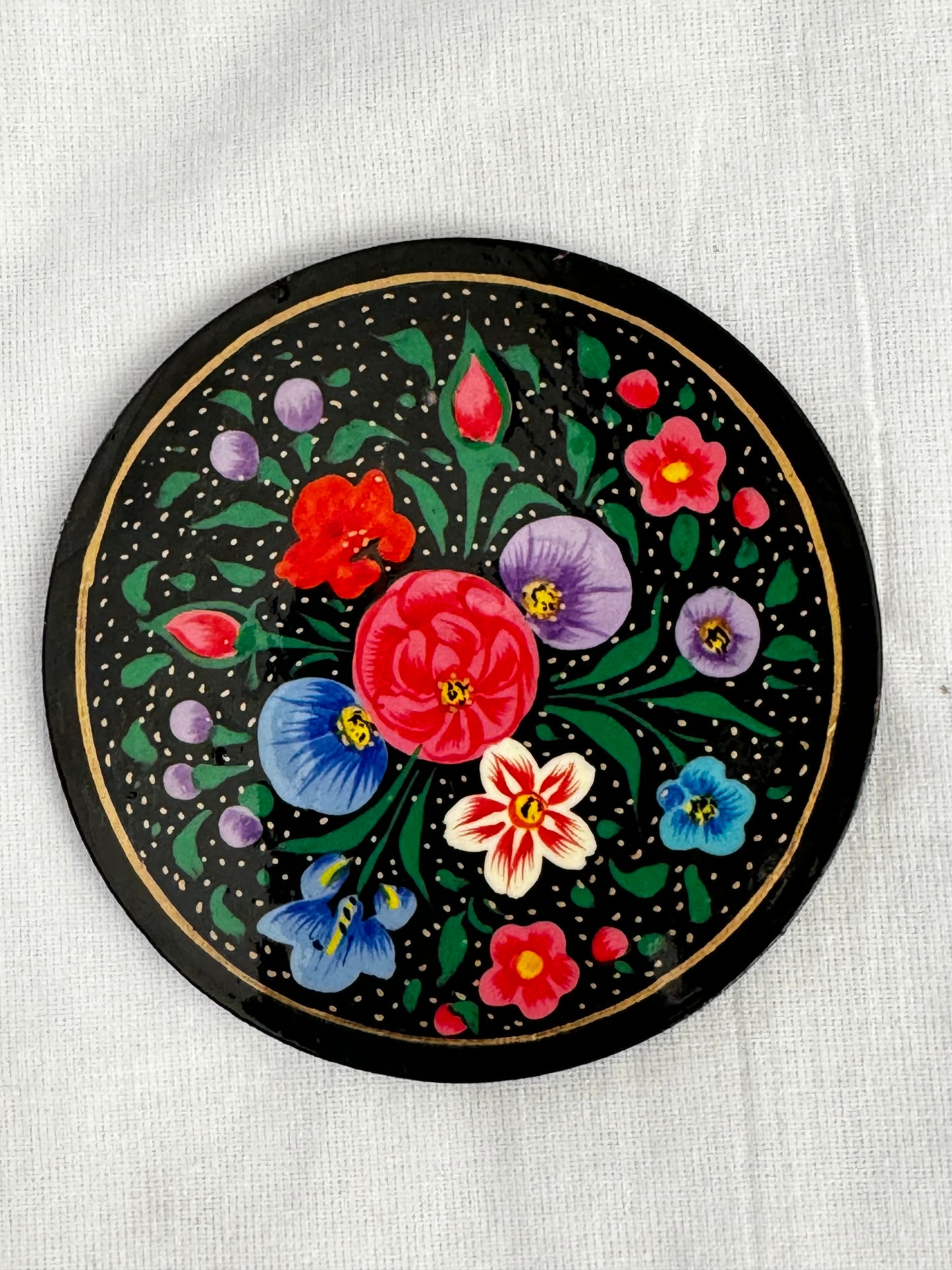 Round Coasters 6 piece set with container - Kashmiri Papier mache hand painted