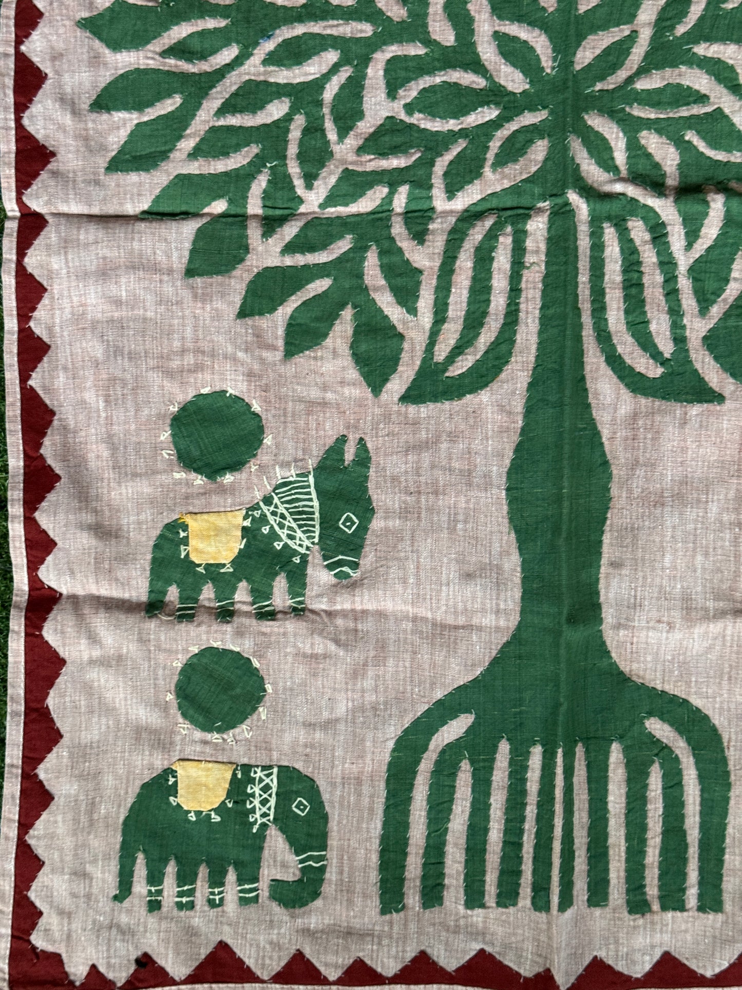 Applique work wall panel handcrafted in handwoven cotton - tree, horses and elephants - click to see color options