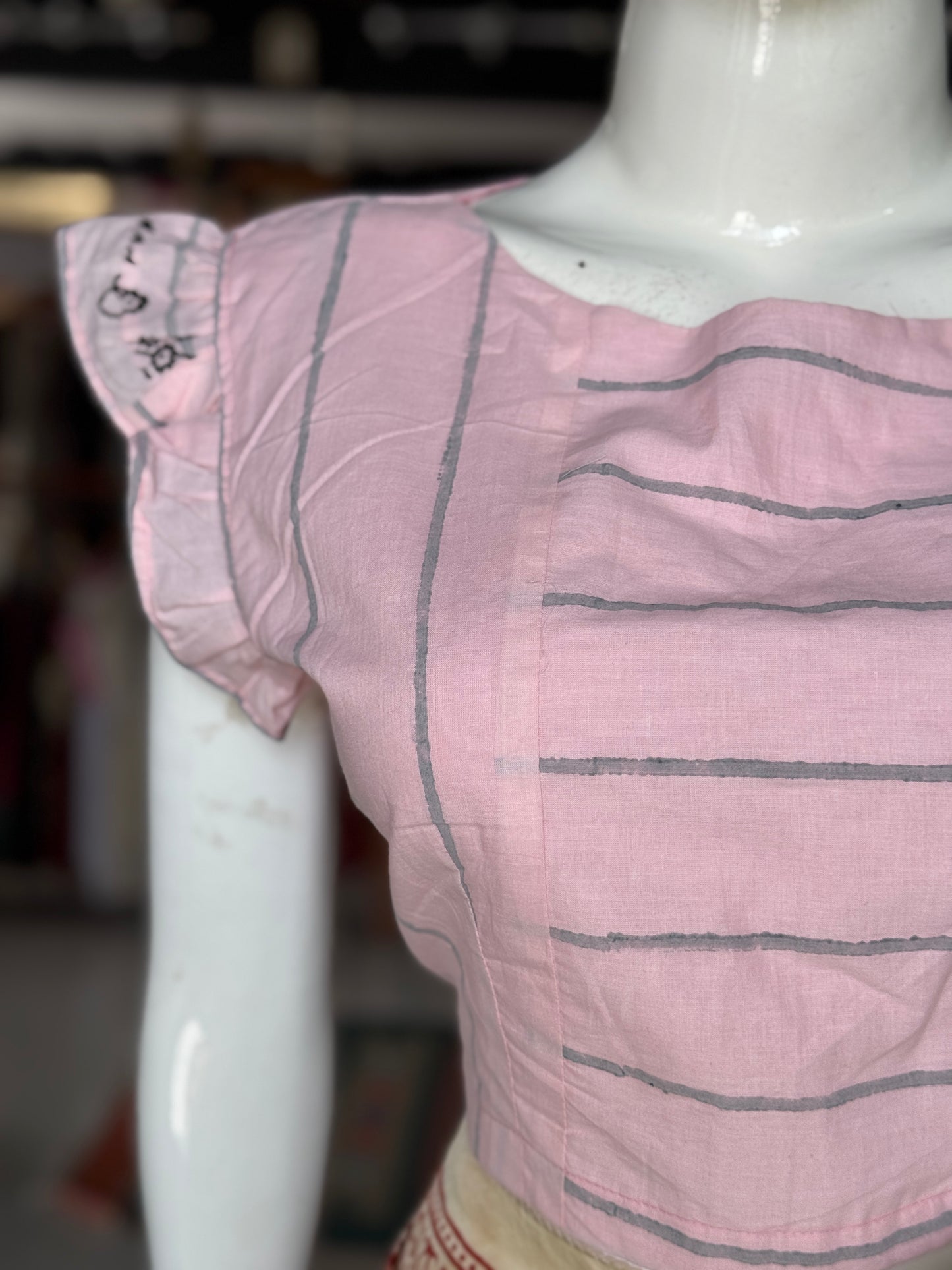 Light pink hand block printed cotton blouse