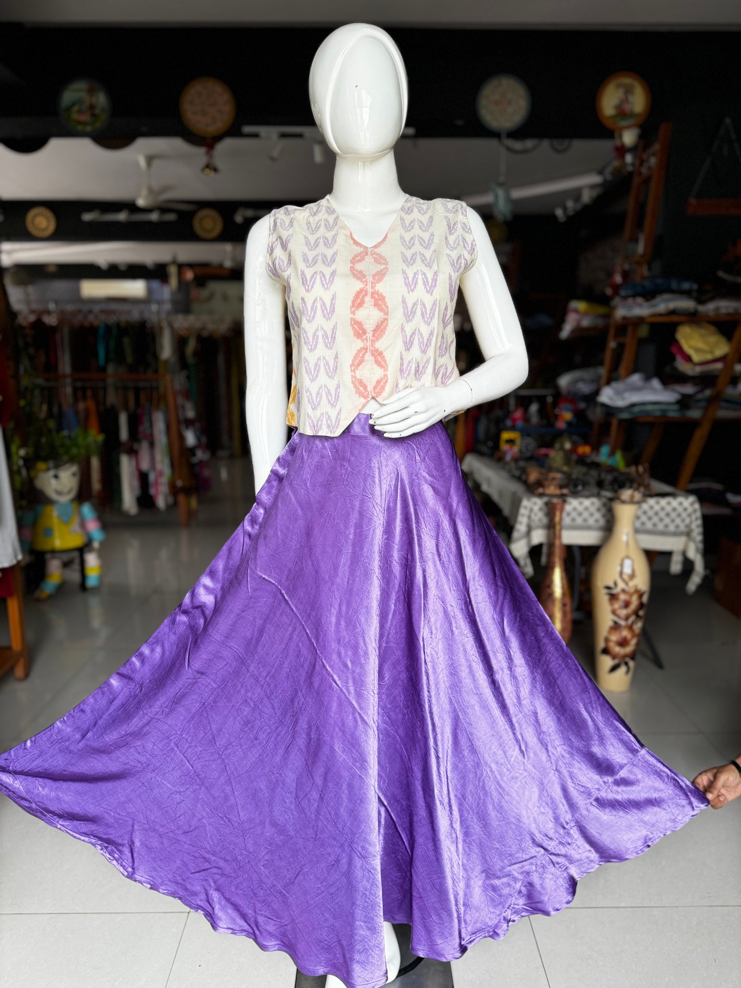 Lavender plain mashru lehenga skirt