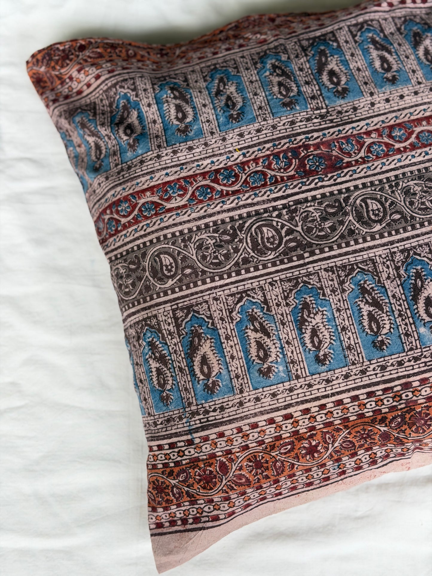 Kalamkari hand block printed paisley cushion cover