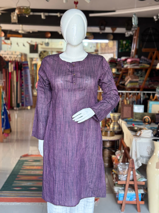 Purple plain cotton kurta for women