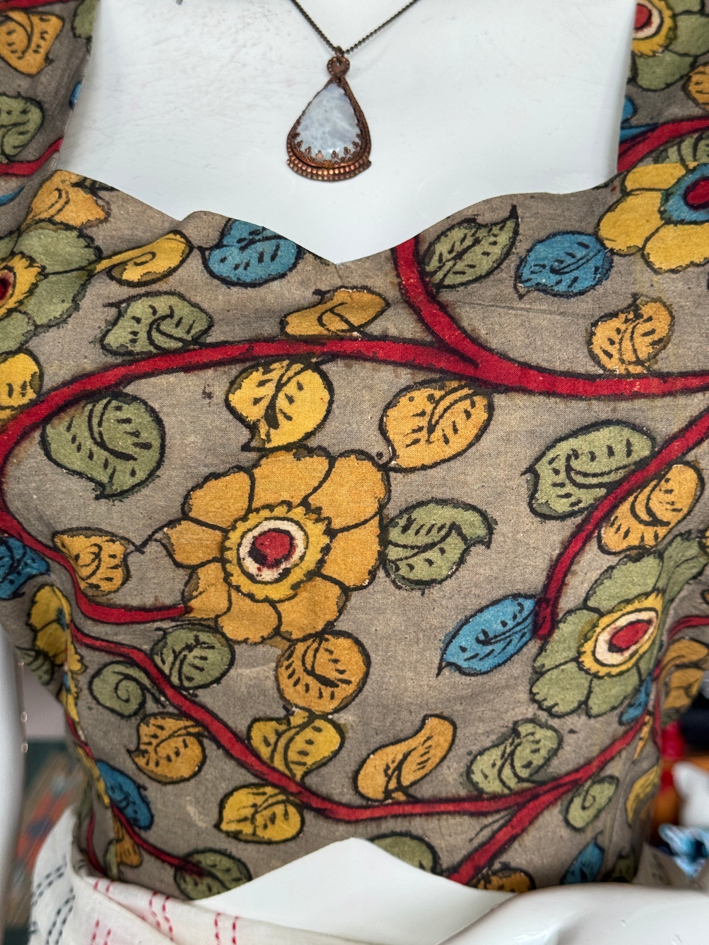 Pen kalamkari hand painted sleeveless cotton blouse with lining - multiple colors and designs available