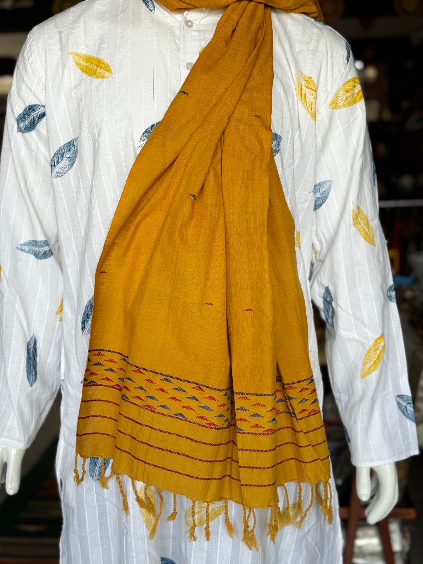 Mustard handloom Assam cotton stole