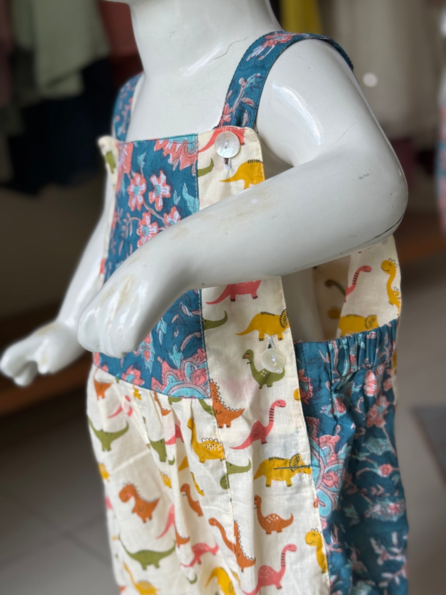 Rompers for babies - hand block printed upcycled soft cotton fabric scrap based unisex outfit for boys and girls