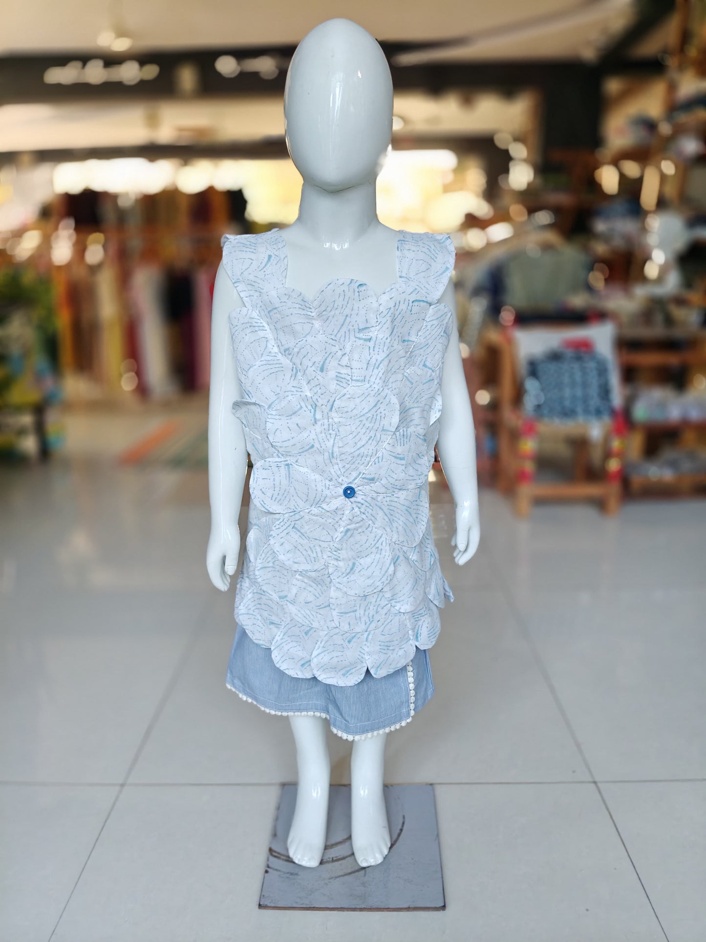 Flowers n petals - white soft cotton handblock printed top for girls