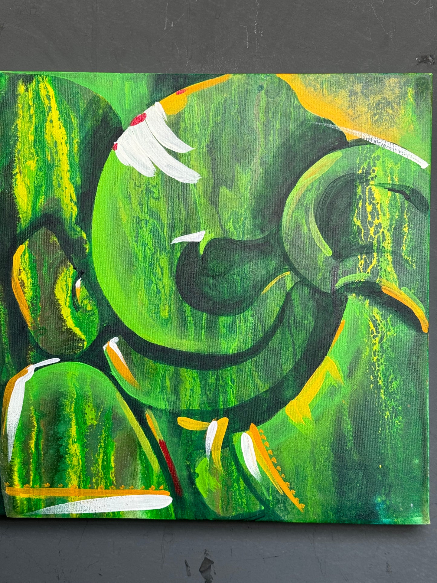 Ganesha acrylic colors painting on stretched canvas 18 x 18 inches