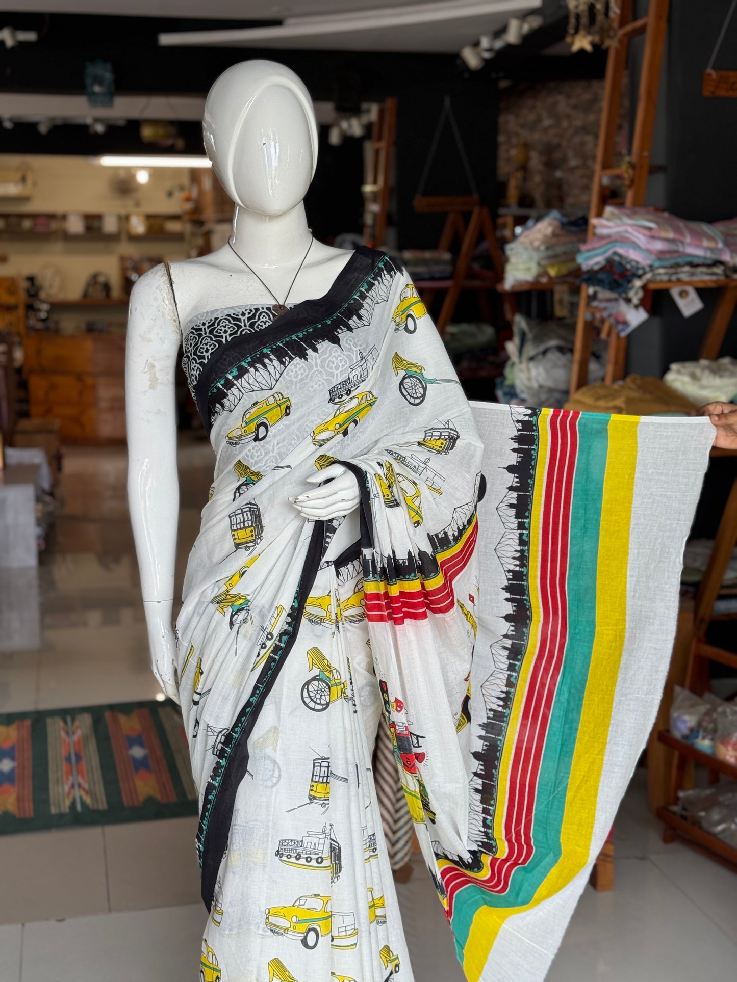 Colorful, vibrant, quirky prints soft cotton saree