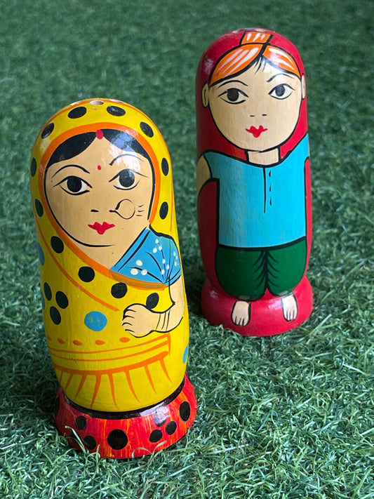 Colourful salt and pepper shaker - handmade wooden hand painted set