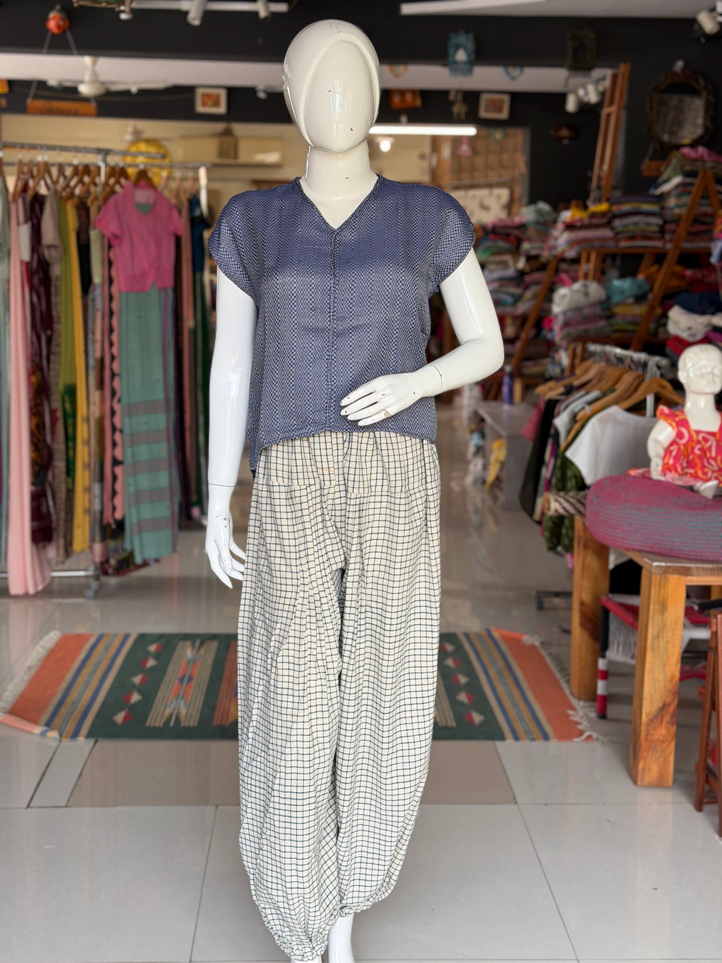 Blue textured 4 pedal loom handwoven relaxed fit cotton tunic top