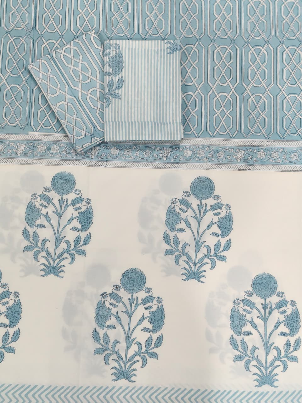 Soft fine percale cotton hand block printed super King 108 x 108 inches bedsheet - multiple designs available