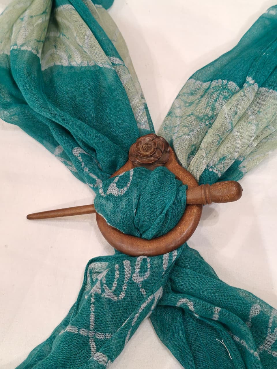 Rose carved top Shawl pin - 2 piece ring and pin set - handcrafted in wood
