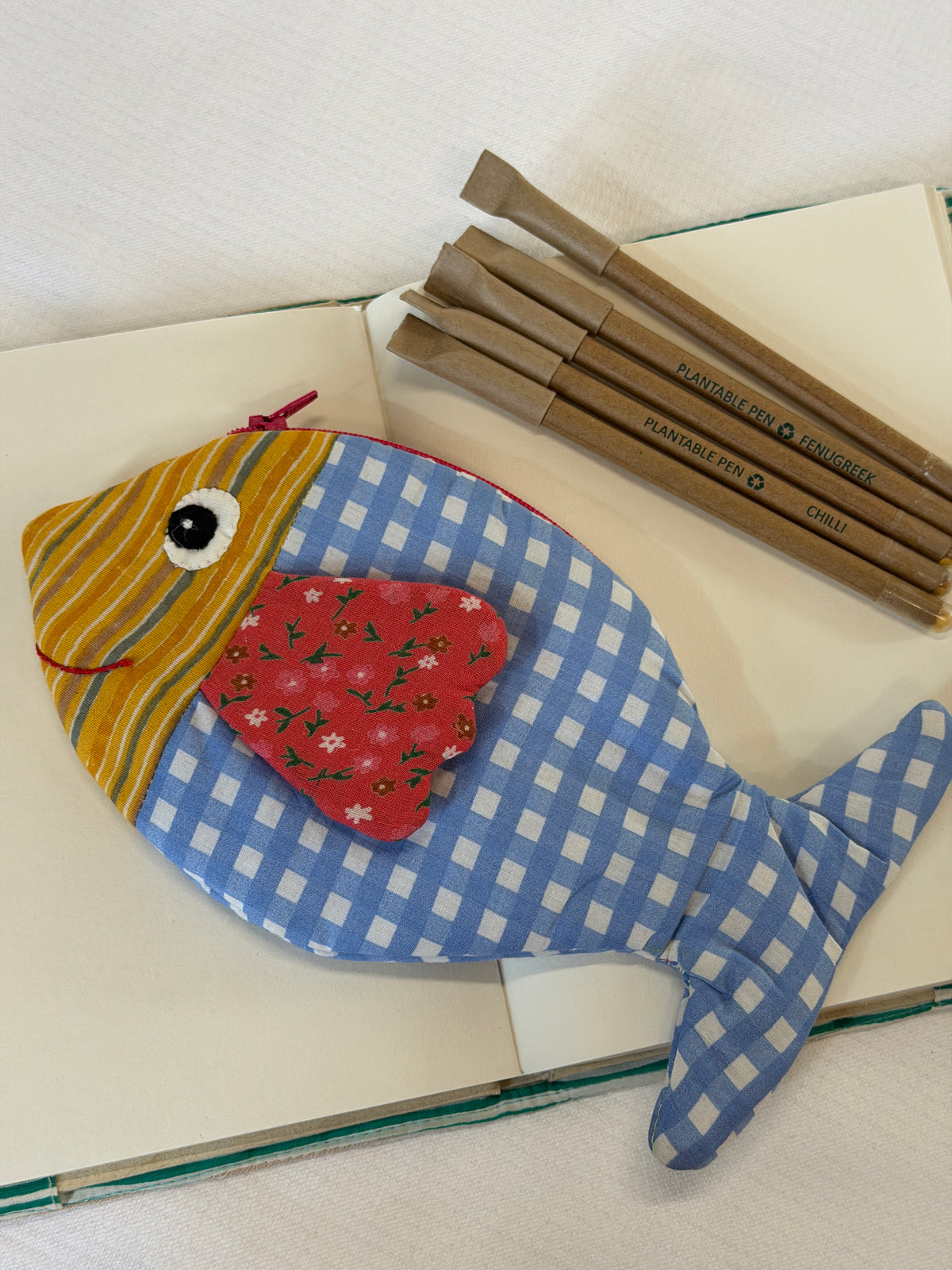 Fish shaped pencil pouch with zipper closure - color options available