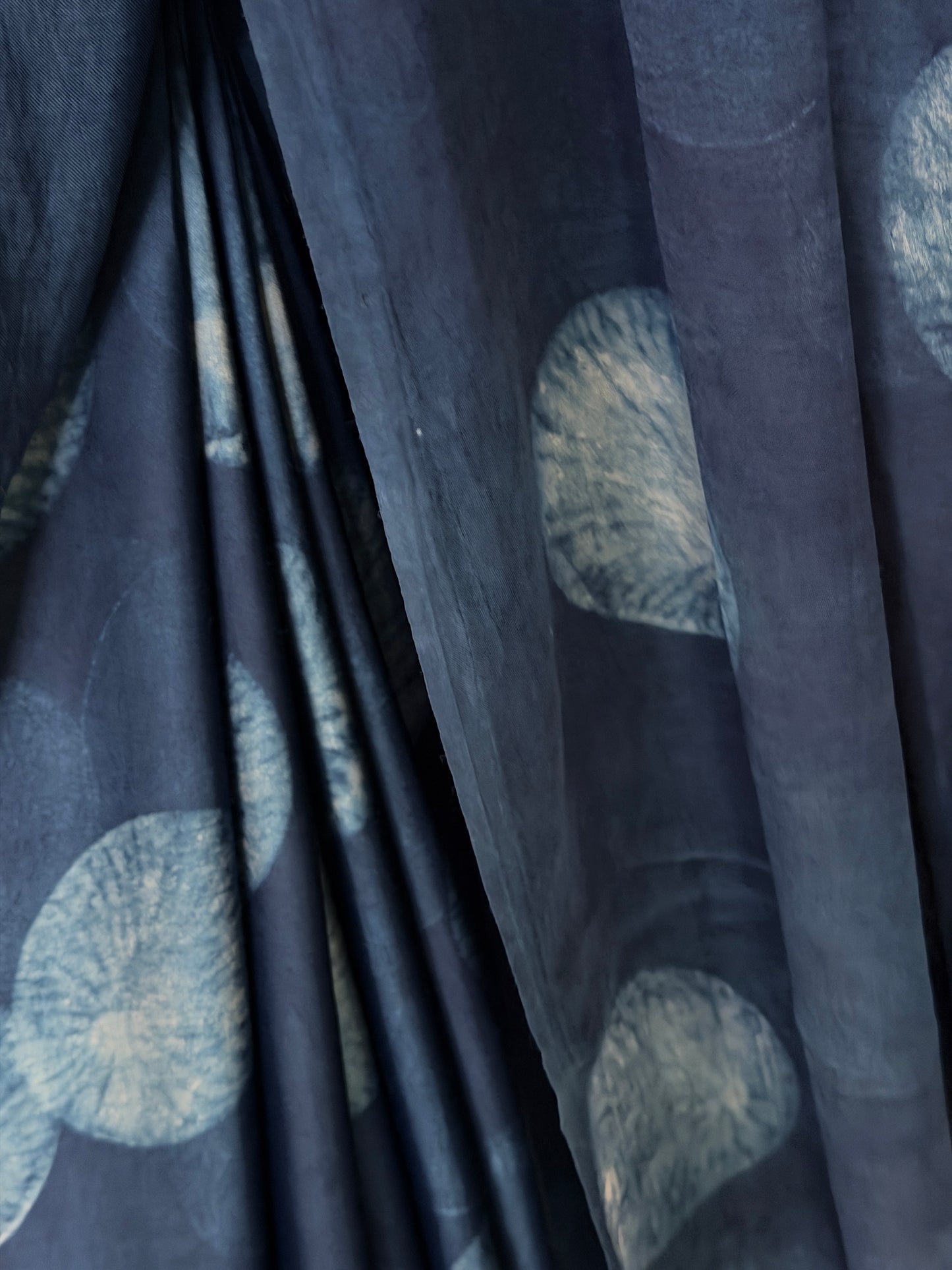 Indigo hazy circles print soft modal yardage saree / fabric - handcrafted