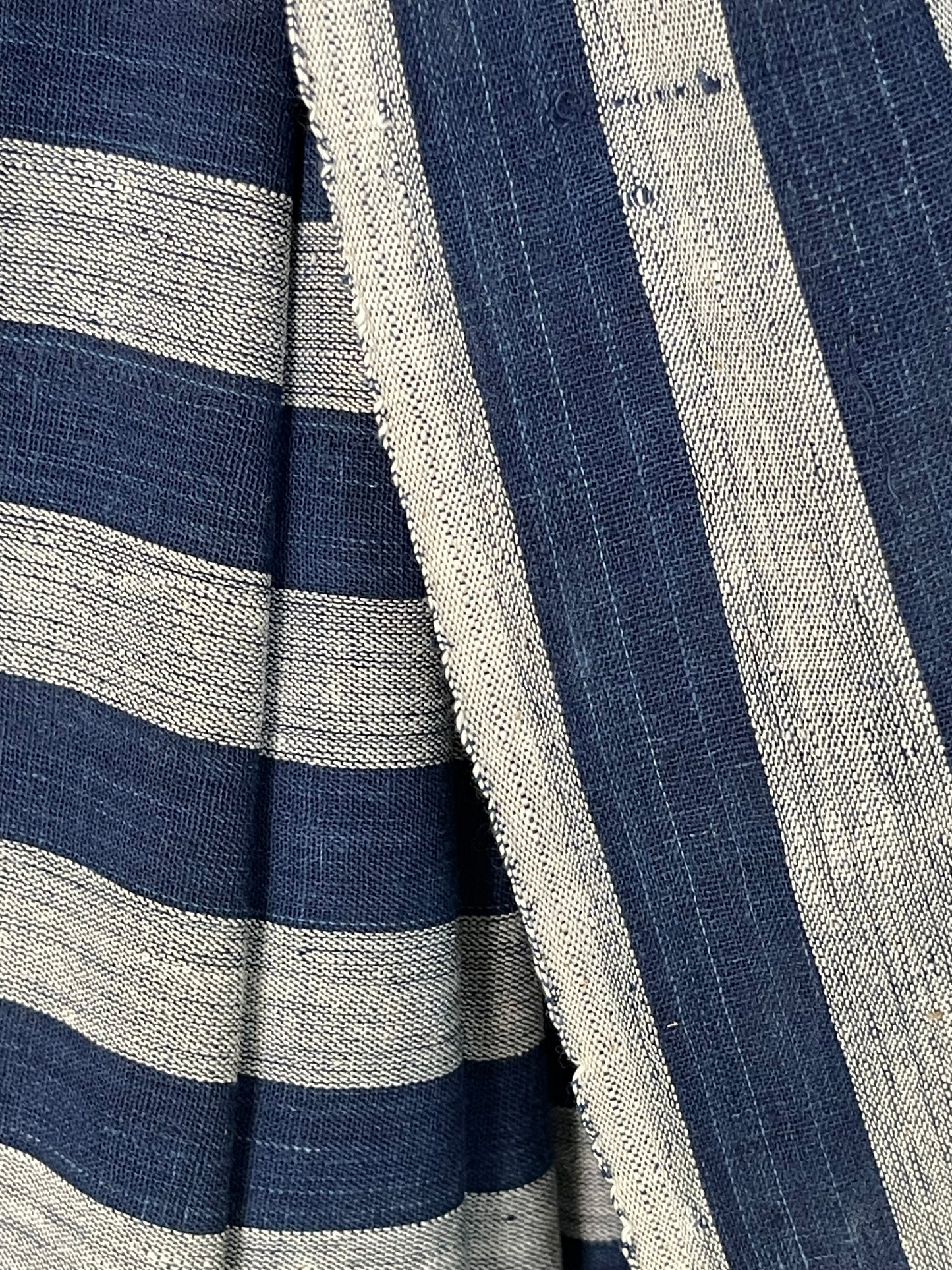 Indigo broad stripes cotton hand spun, hand woven, natural dyed yardage saree