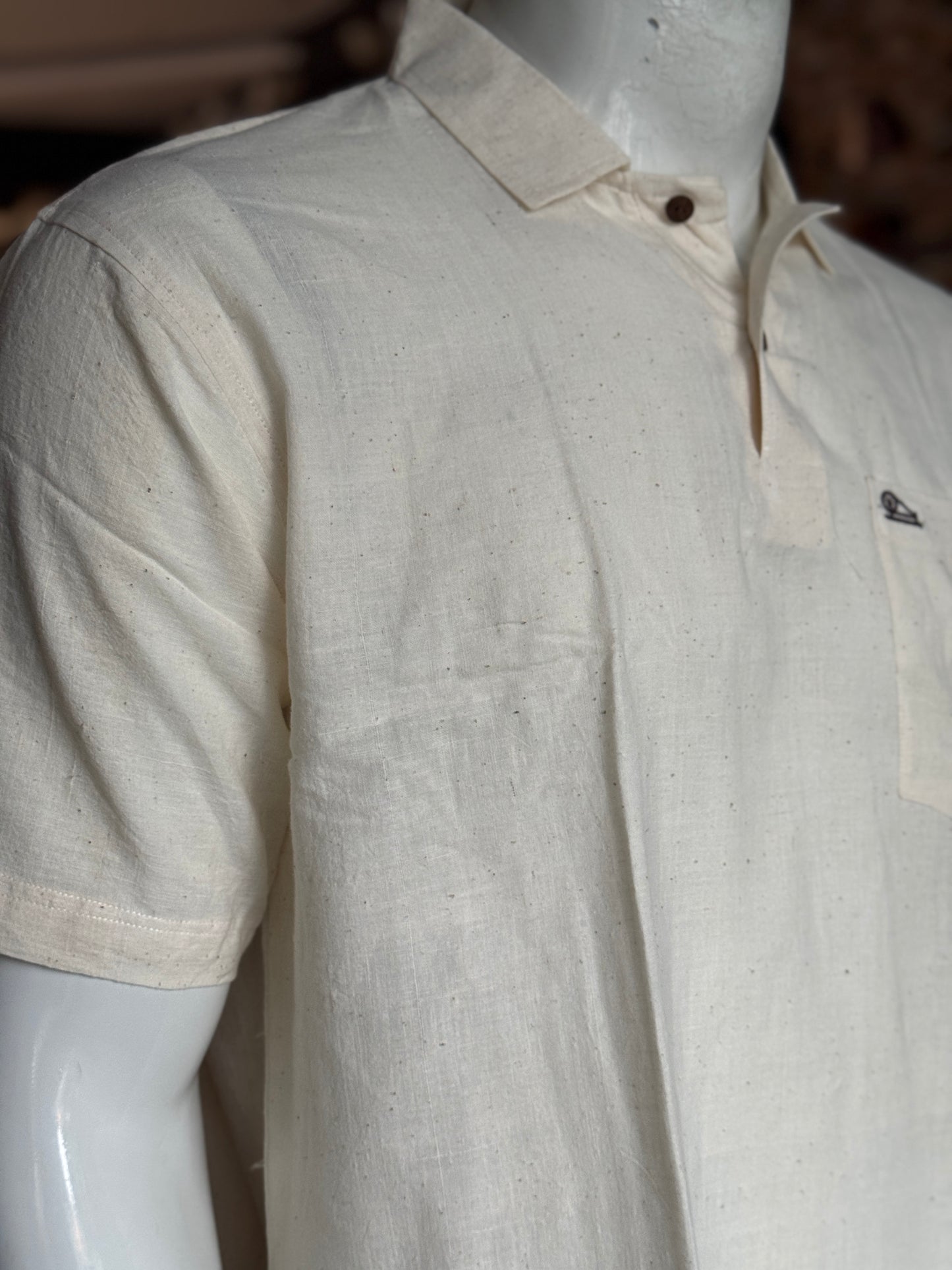 Kora off white Freedom fabric tees - hand spun, hand woven cotton mens t-shirt