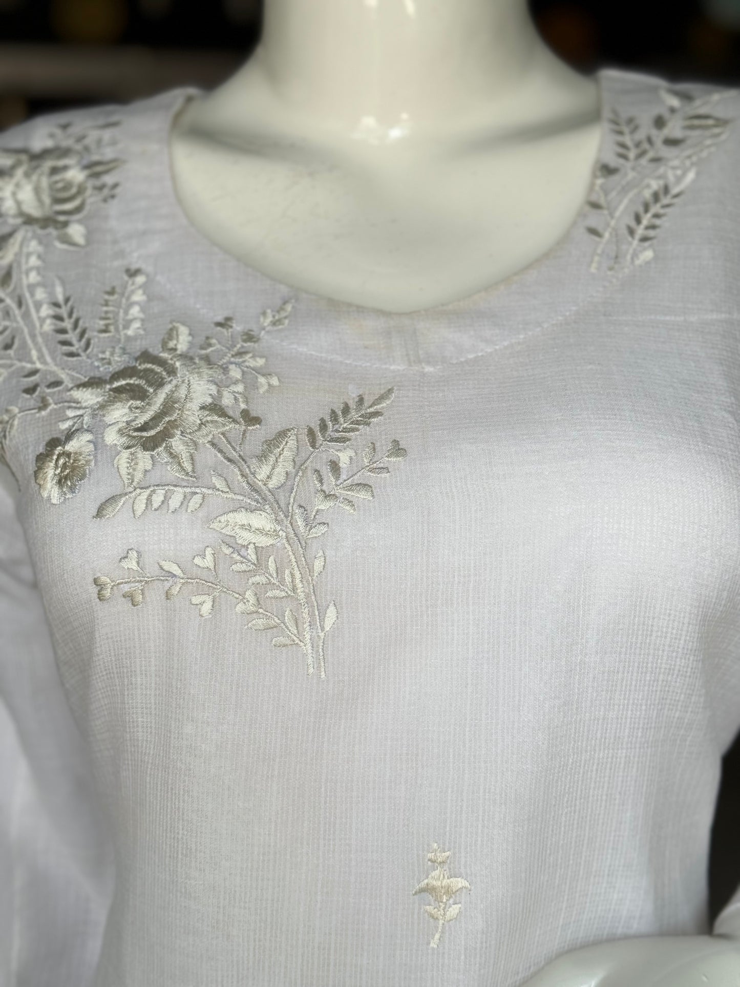 Snow White kota cotton embroiderd straight kurti with long sleeves