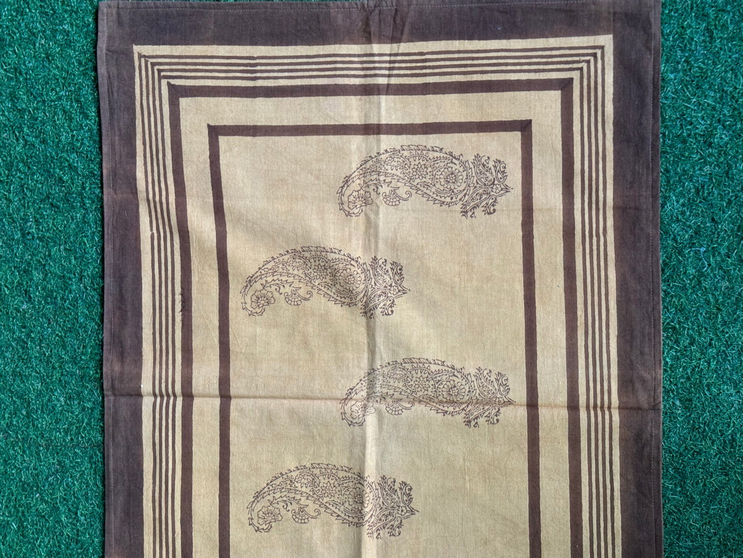 Brown paisley hand block printed cotton pillow cover