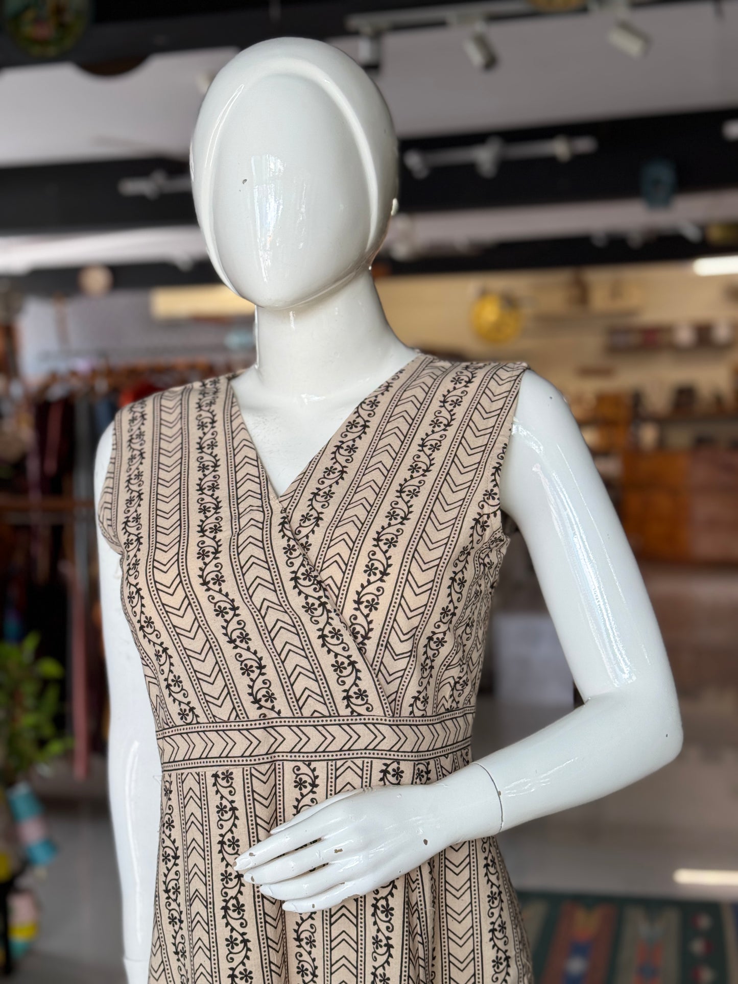 Stripes with chevrons and flowers dress - cotton, hand block printed