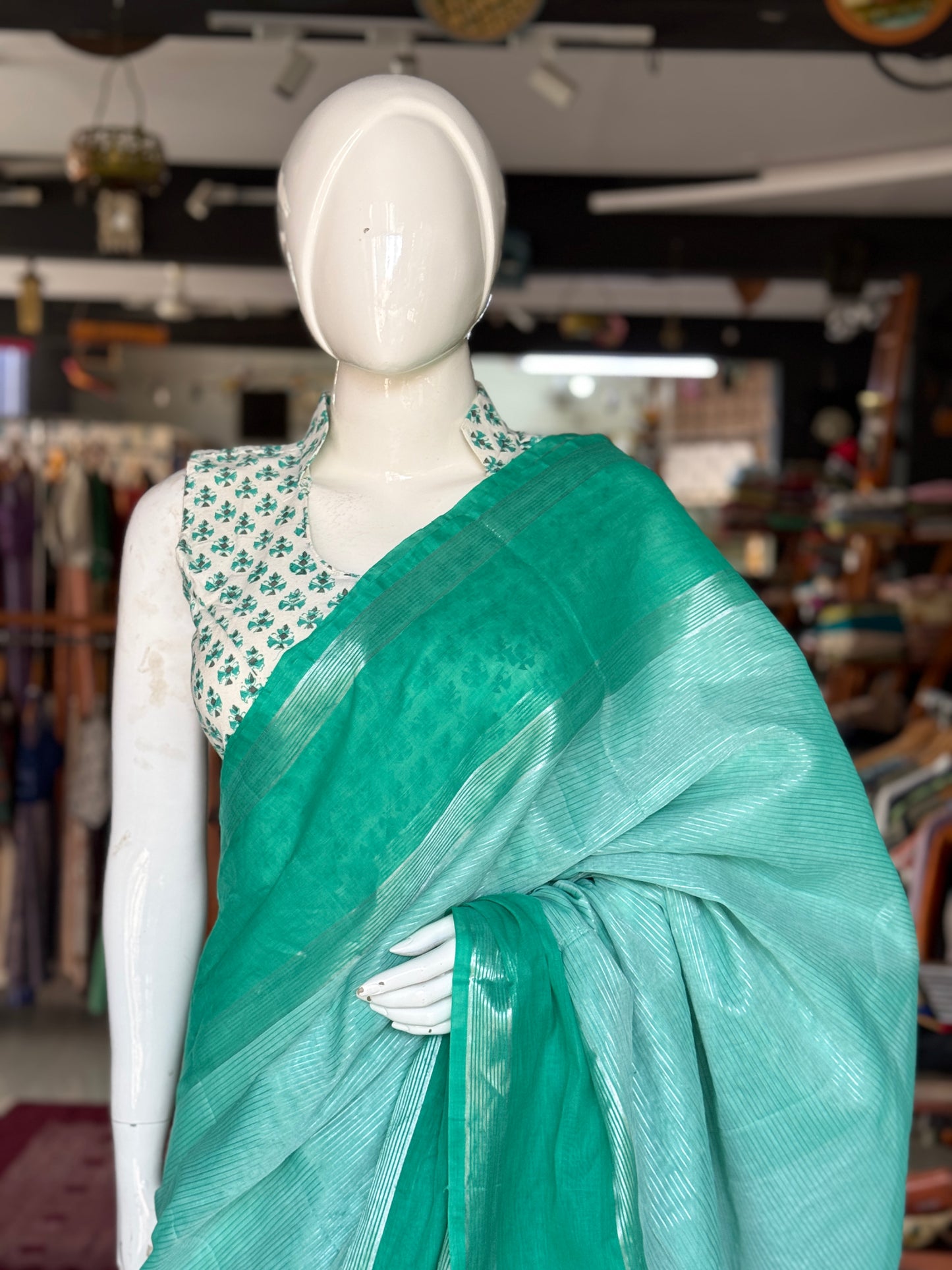 Fine silver stripes cotton Venkatagiri power loom saree