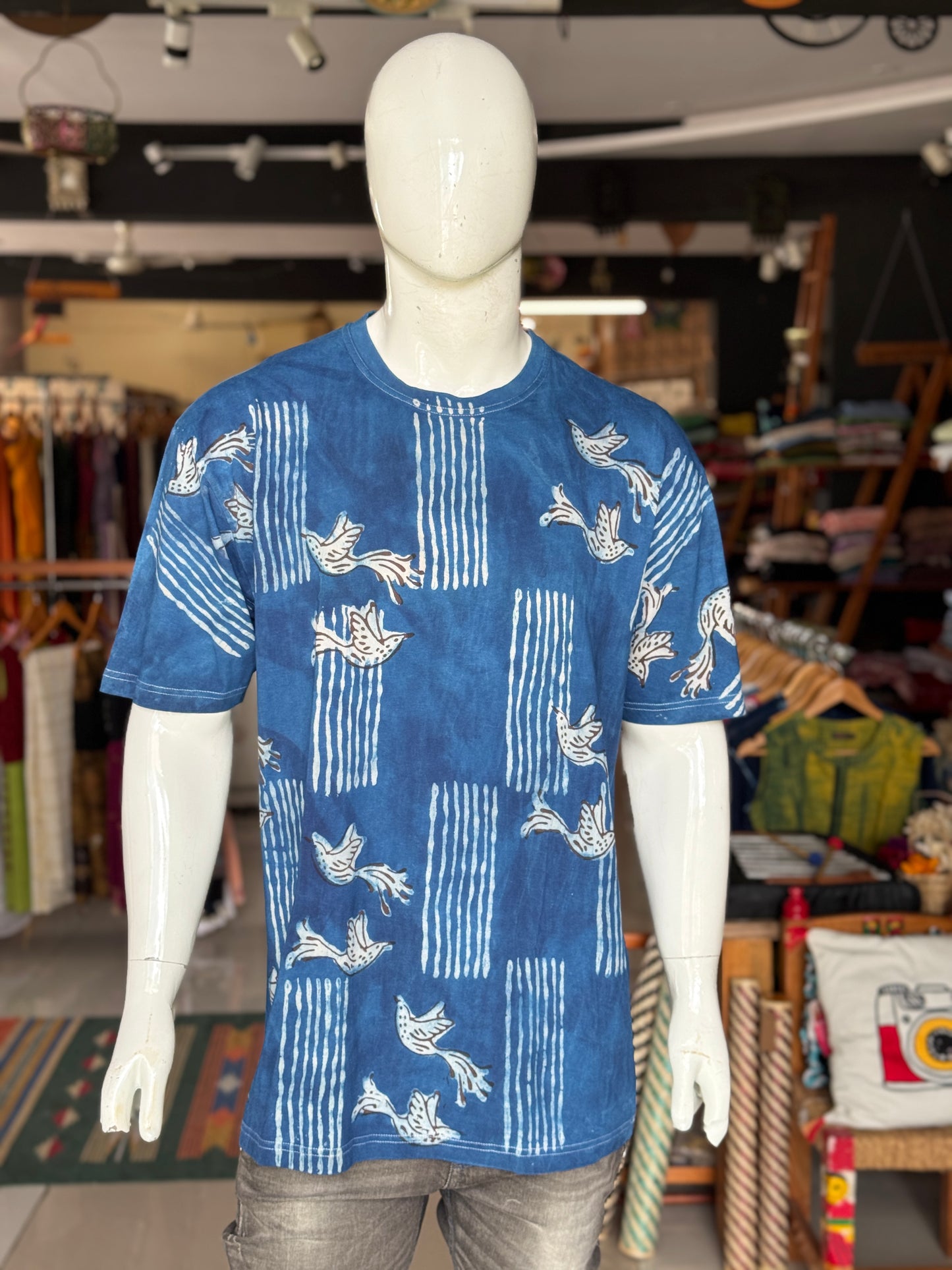 Quirky tees - hand block printed, natural dyed, mens cotton t-shirt
