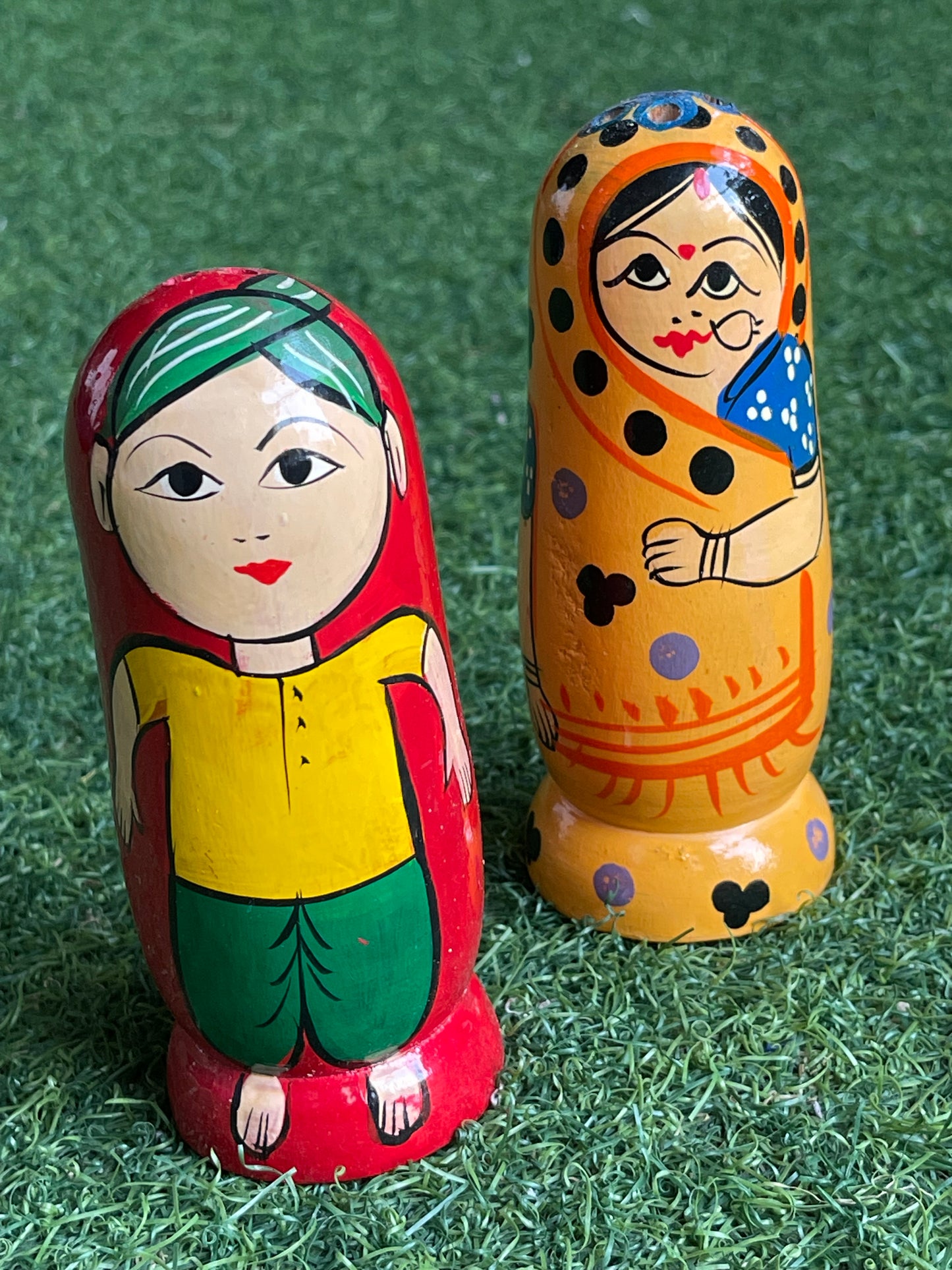 Colourful salt and pepper shaker - handmade wooden hand painted set