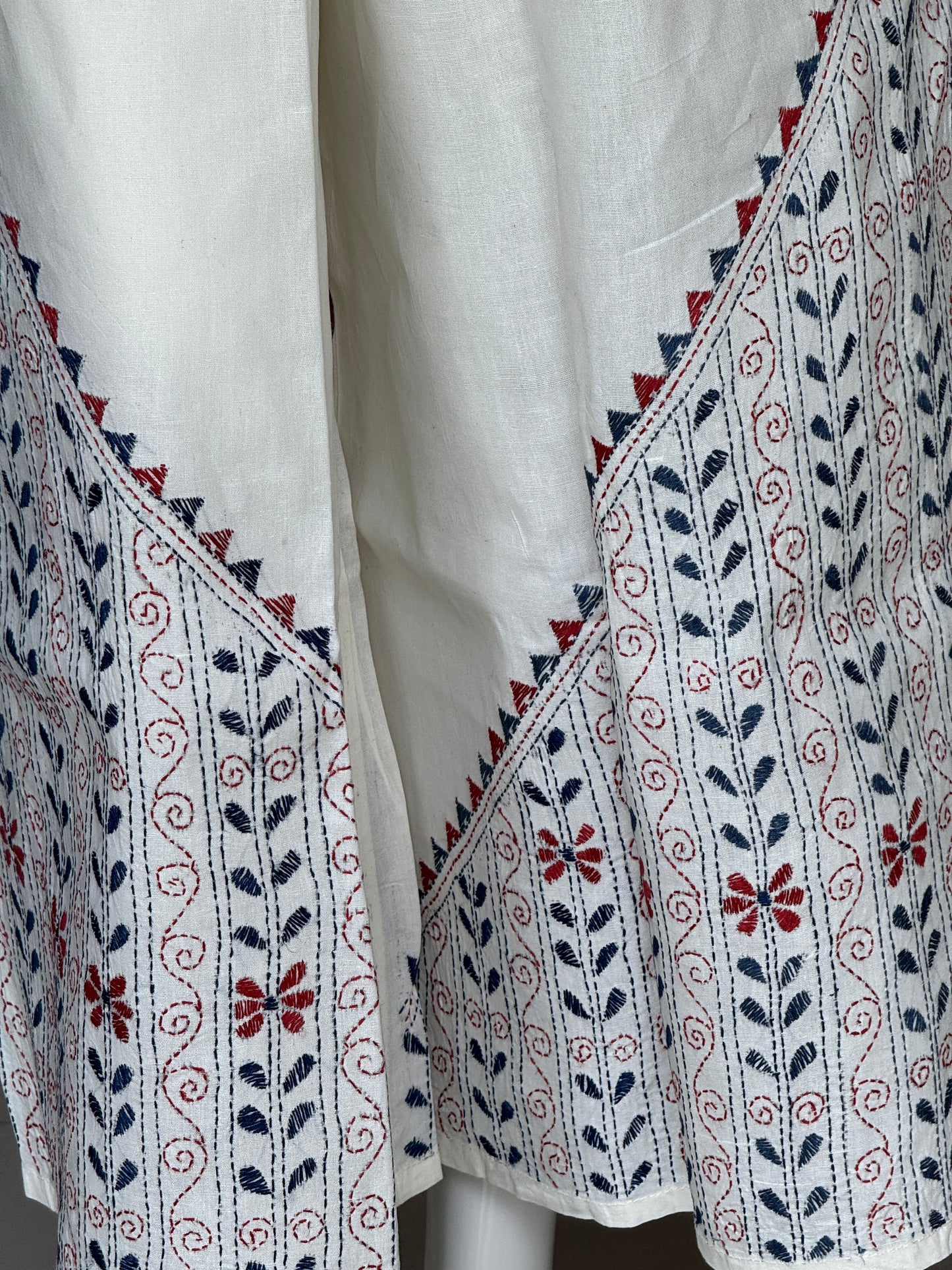 Kantha hand embroidered cotton poplin free size plazo with front pocket