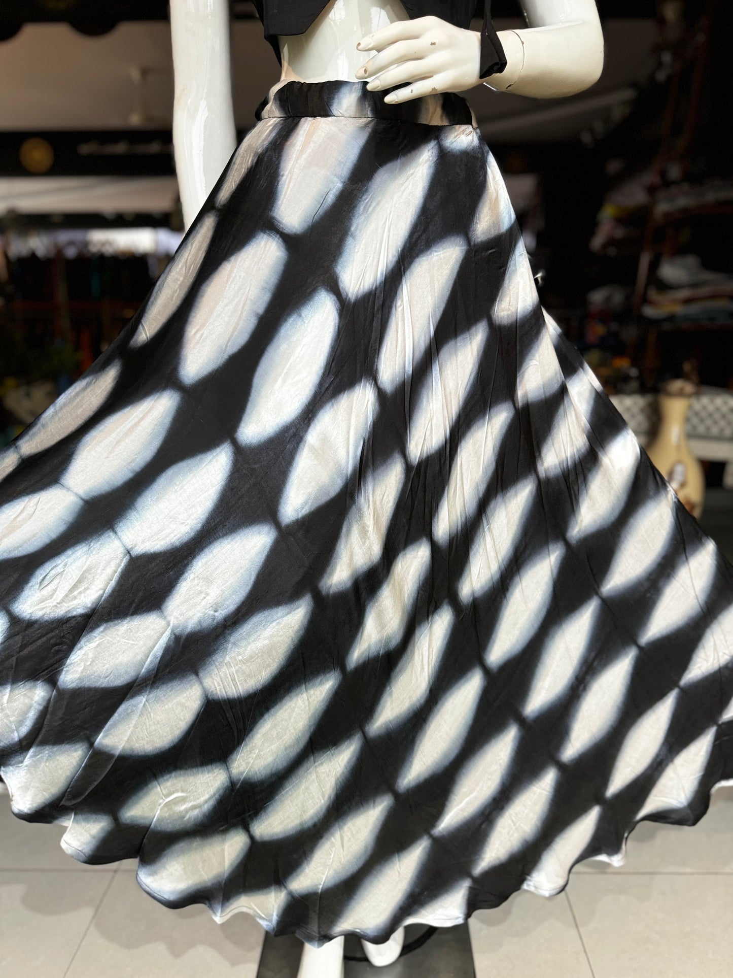 Black and white clamp dyed soft n flowy modal lehenga skirt