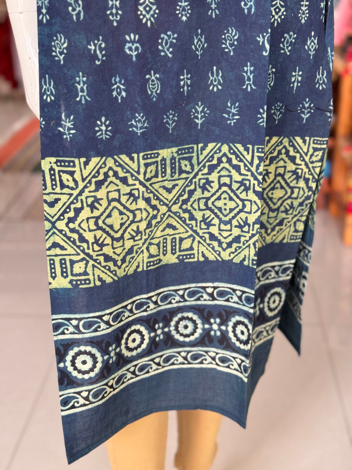 Indigo Ajrakh hand block print straight cut cotton kurti