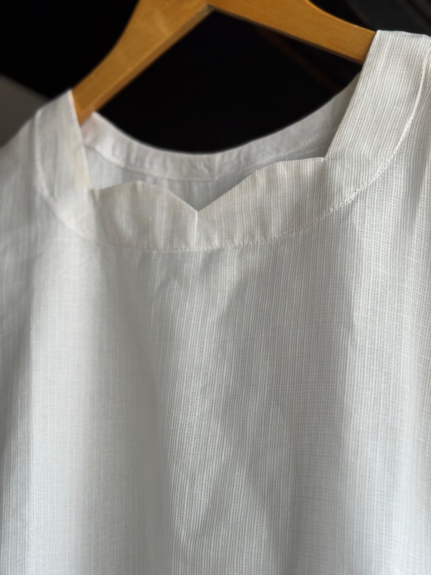 White kota cotton straight kurti with elastic hem sleeves