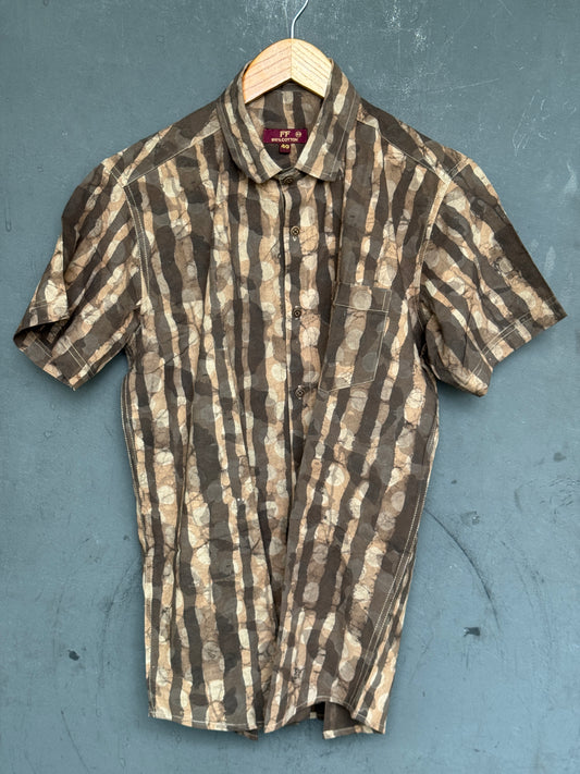 Brown stripes half sleeves mens hand block printed cotton shirt