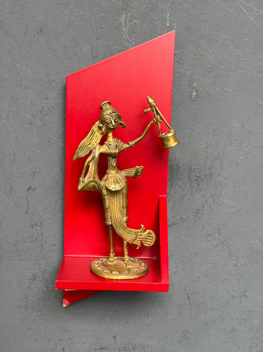 Red wooden wall shelf