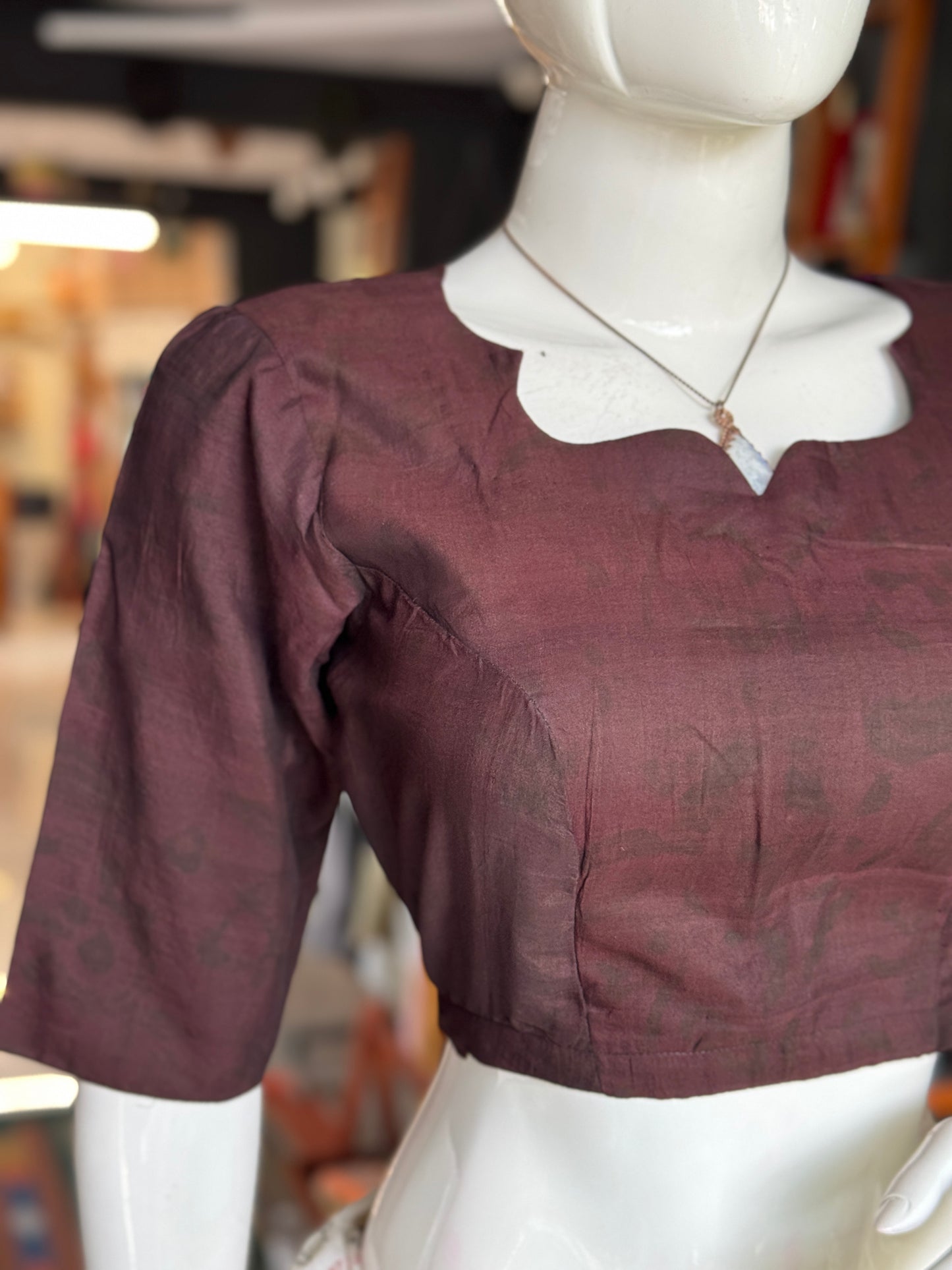 Brown silk cotton handwoven, light hand block printed blouse - multiple styles