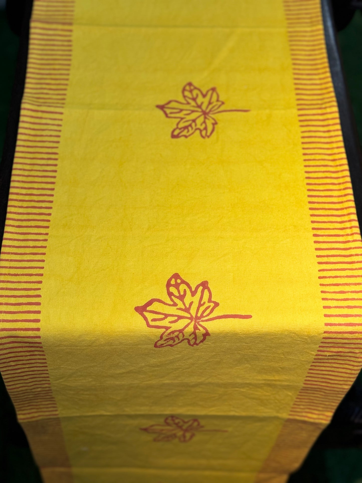 Hand block printed canvas table runner