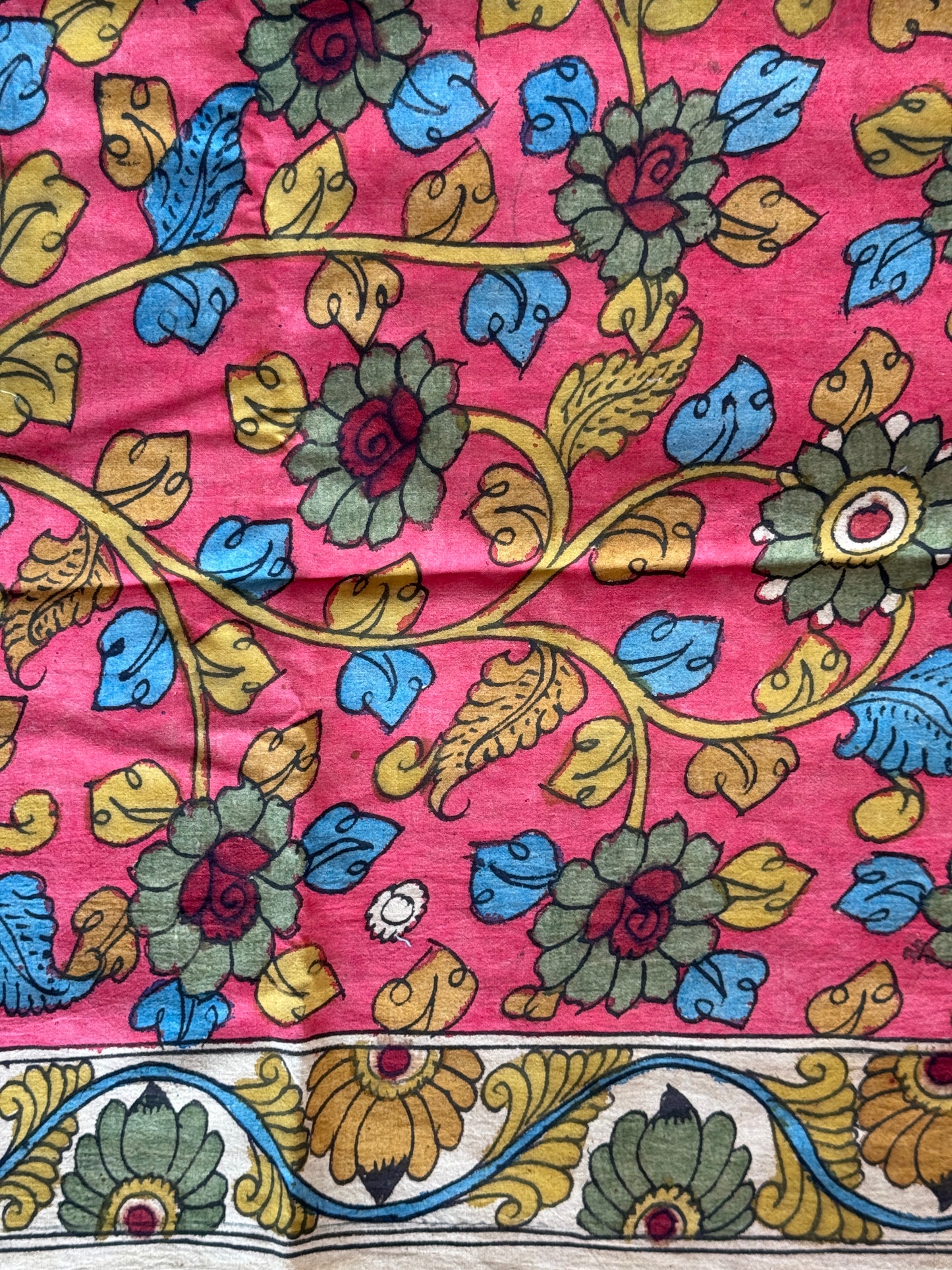 Blouse fabric - Pen Kalamkari hand painted cotton - unstitched