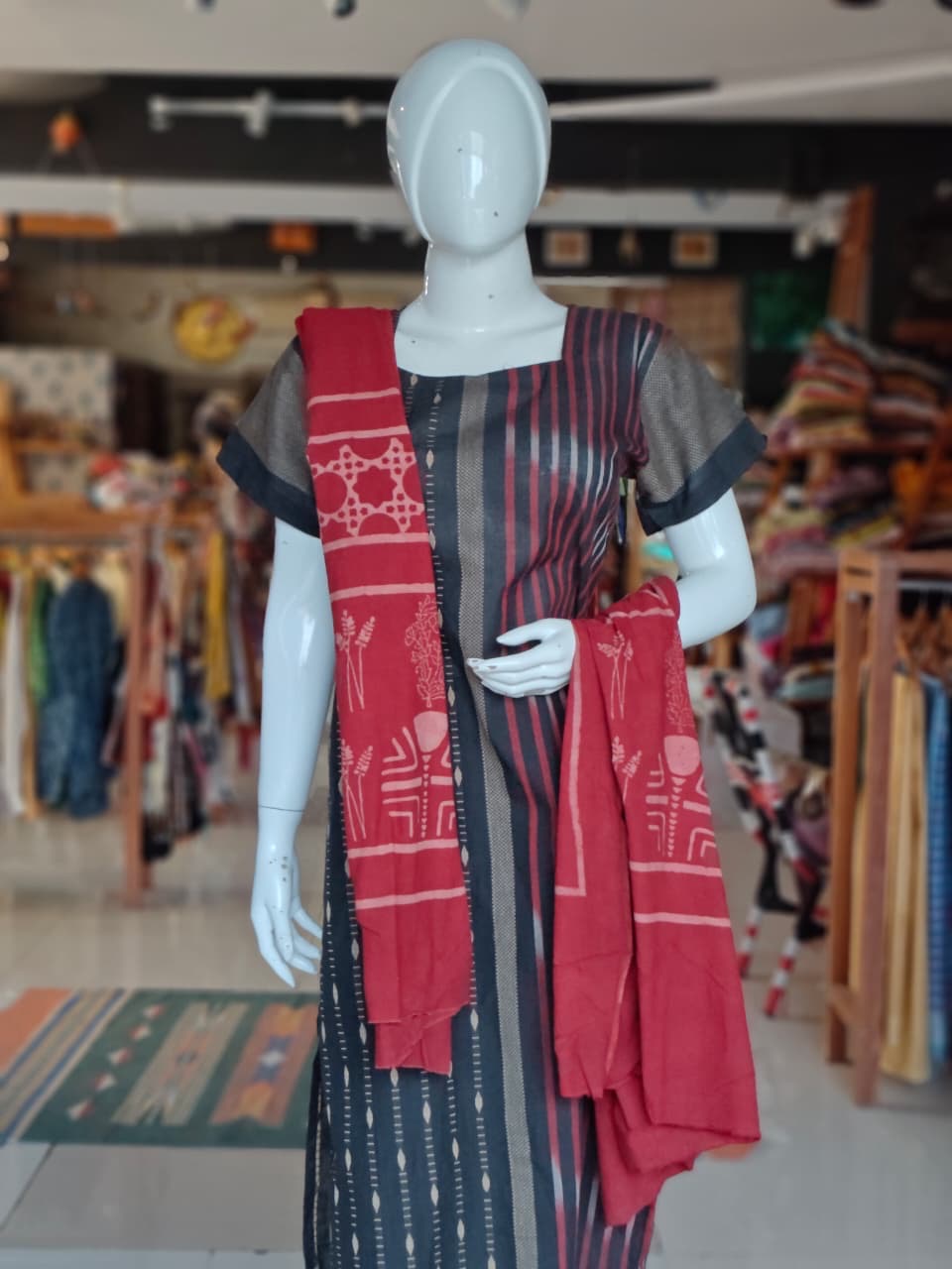 Maroon Ajrakh hand block printed cotton dupatta