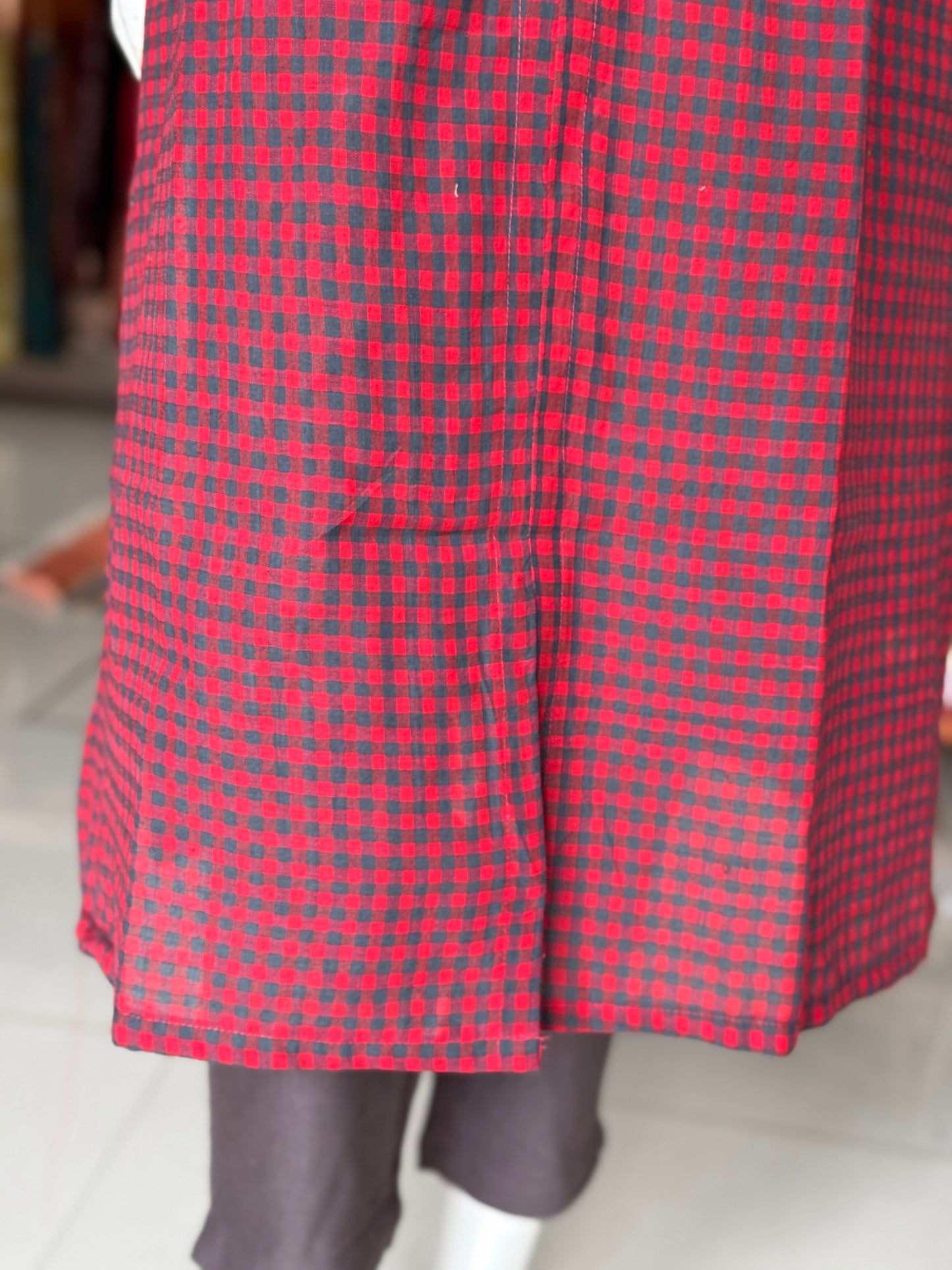 Red and blue checks cotton handloom kurti
