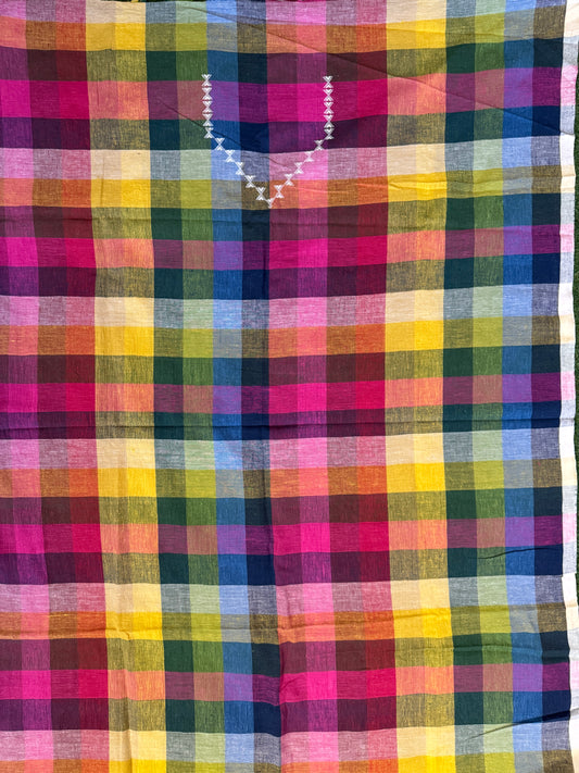Colorful checks Kala cotton handwoven unstitched kurti fabric with neckline work