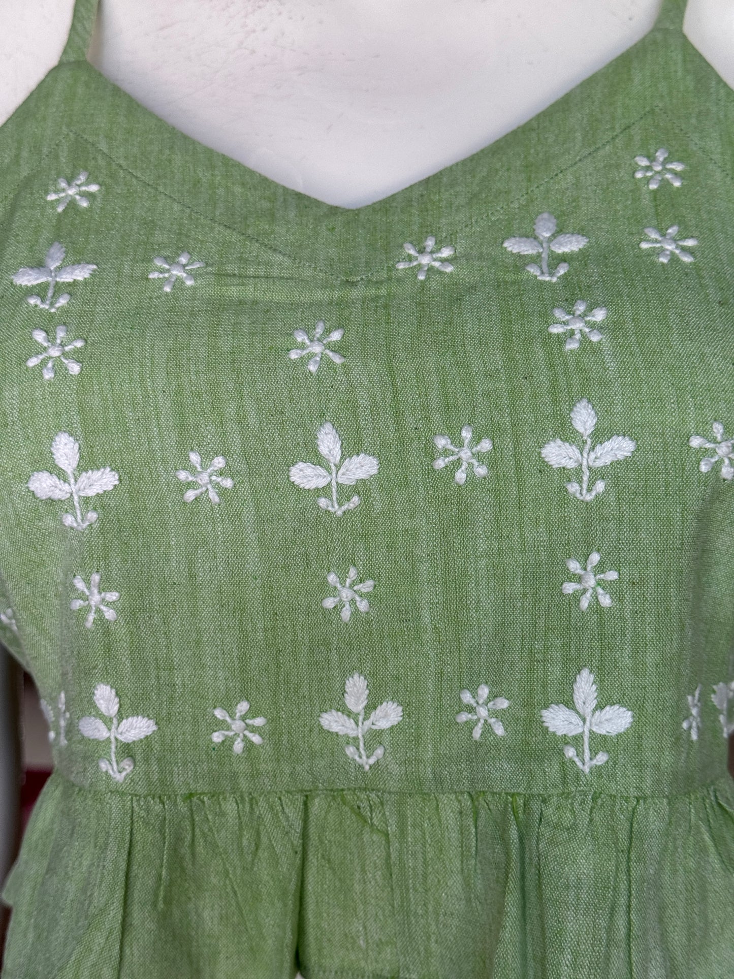 Frilled hem Crop top / blouse with thin straps - Chikankari hand embroidered handwoven cotton crop top / blouse