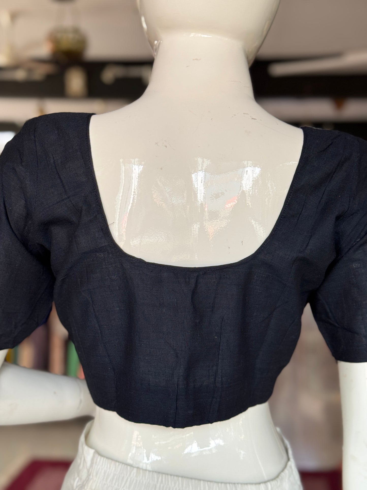 Black handwoven plain cotton blouse - regular cut