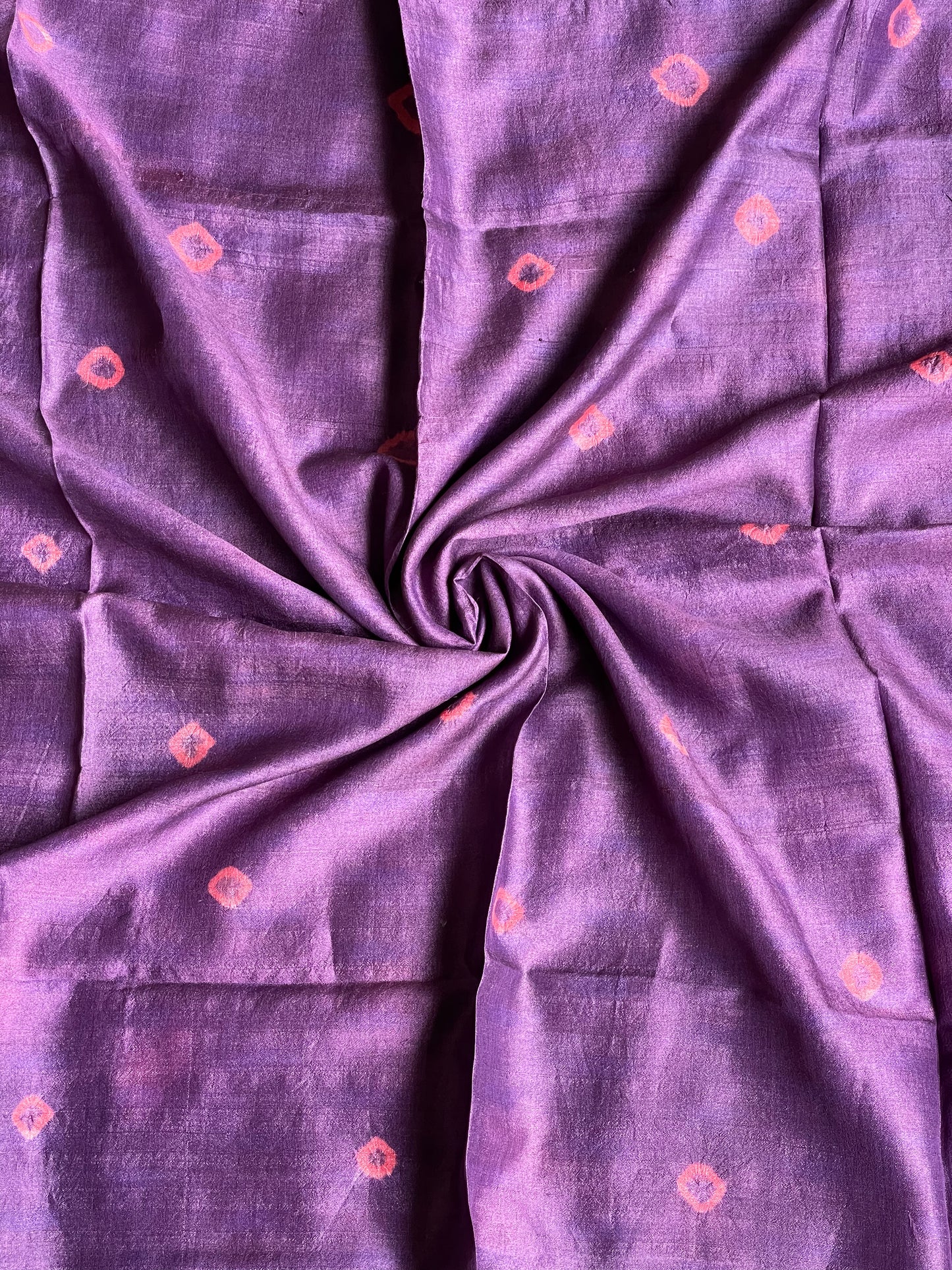 Aubergine / egg plant shade tussar silk handwoven tie n dye fabric