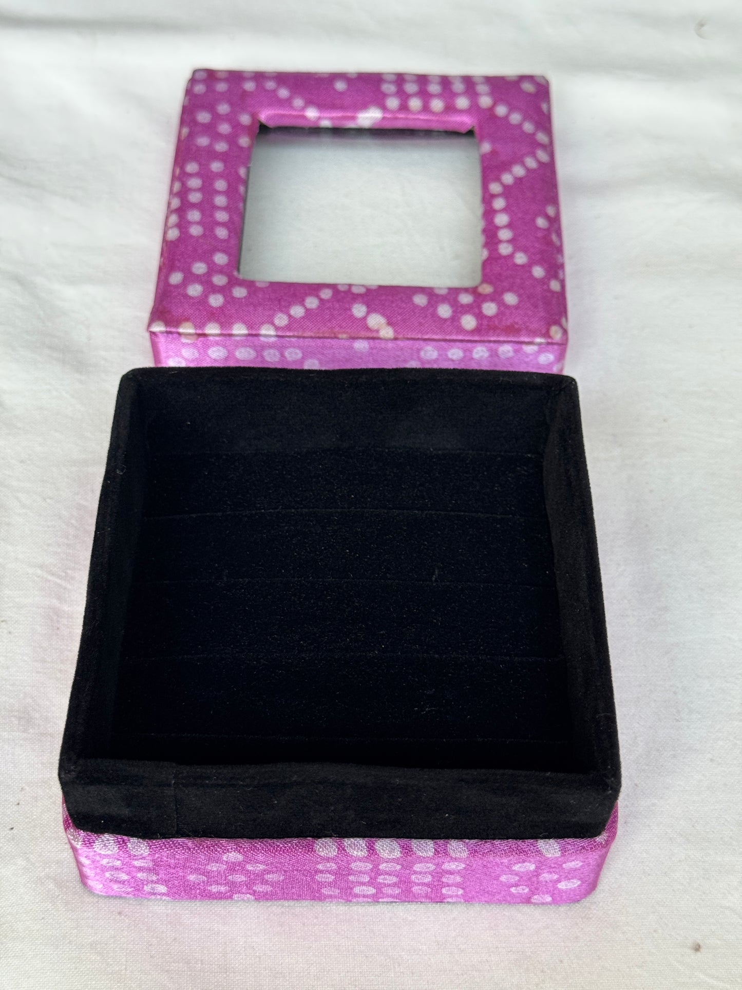 Finger rings / Ear rings organizer / gift box - hand block printed fabric wrapped box handcrafted with see through top