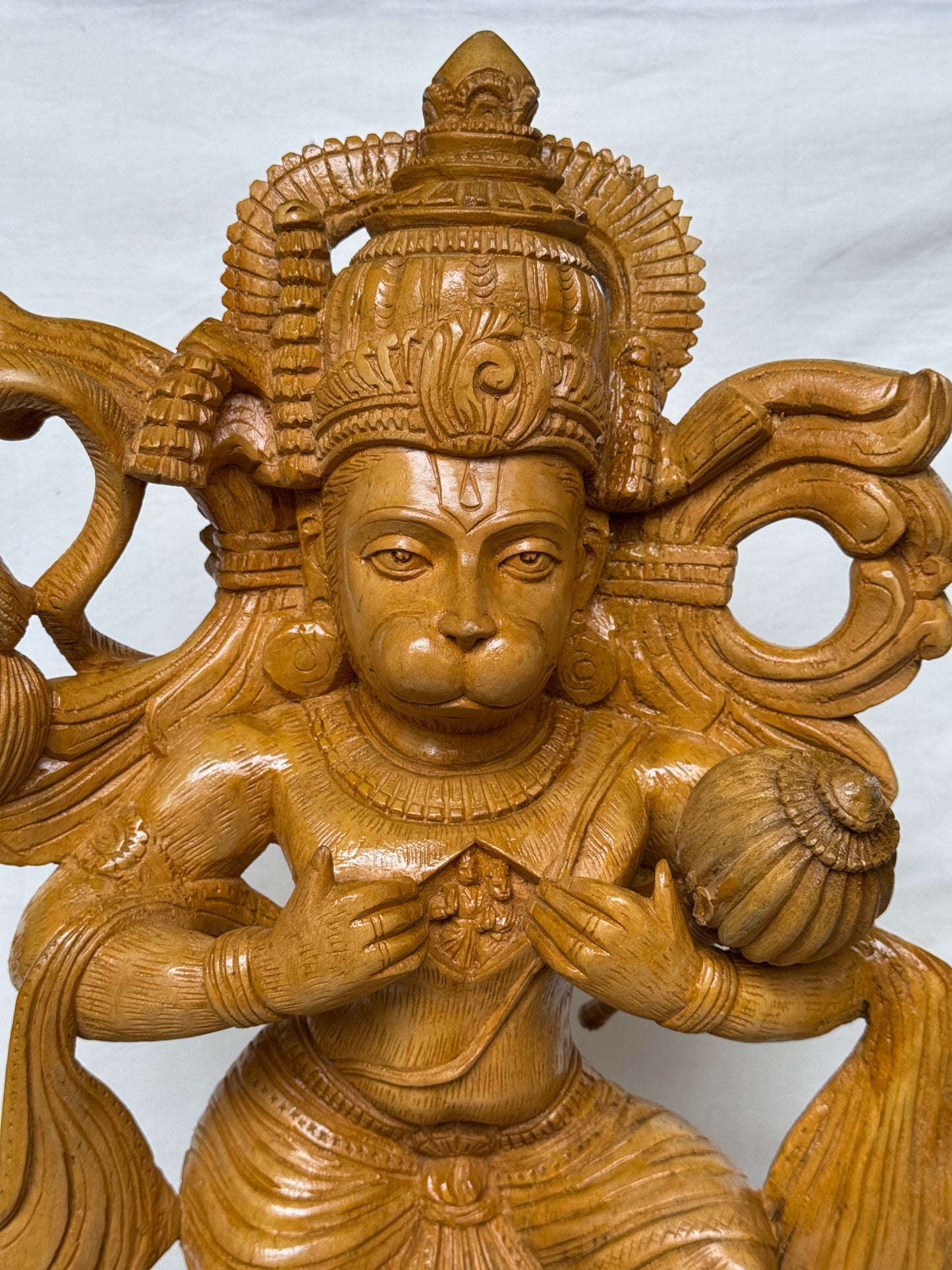 Hanuman ji  statue revealing Lord Rama and Sita ma in his chest - hand carved white wood