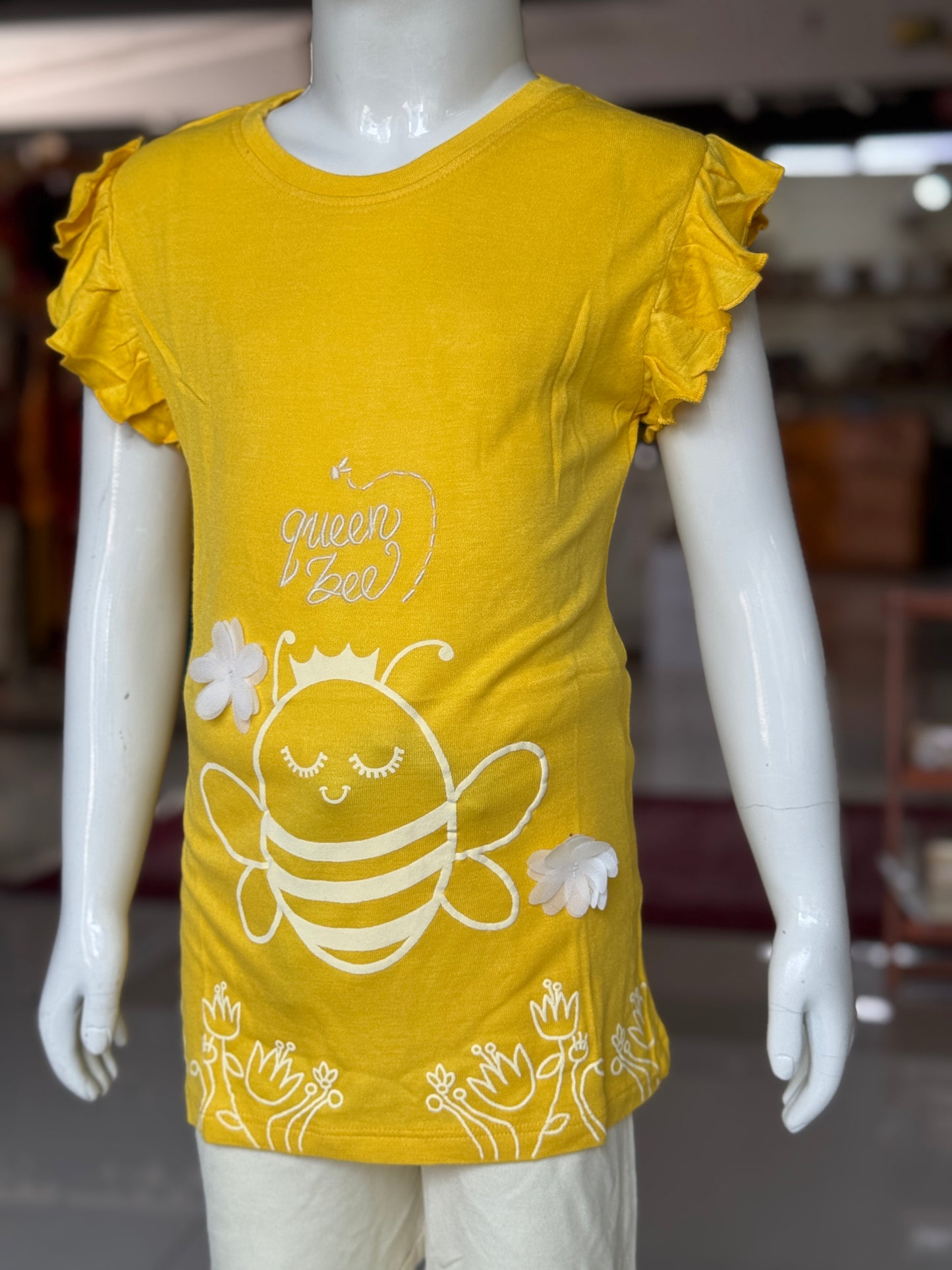 Queen bee yellow knit bamboo soft frilly t-shirt top