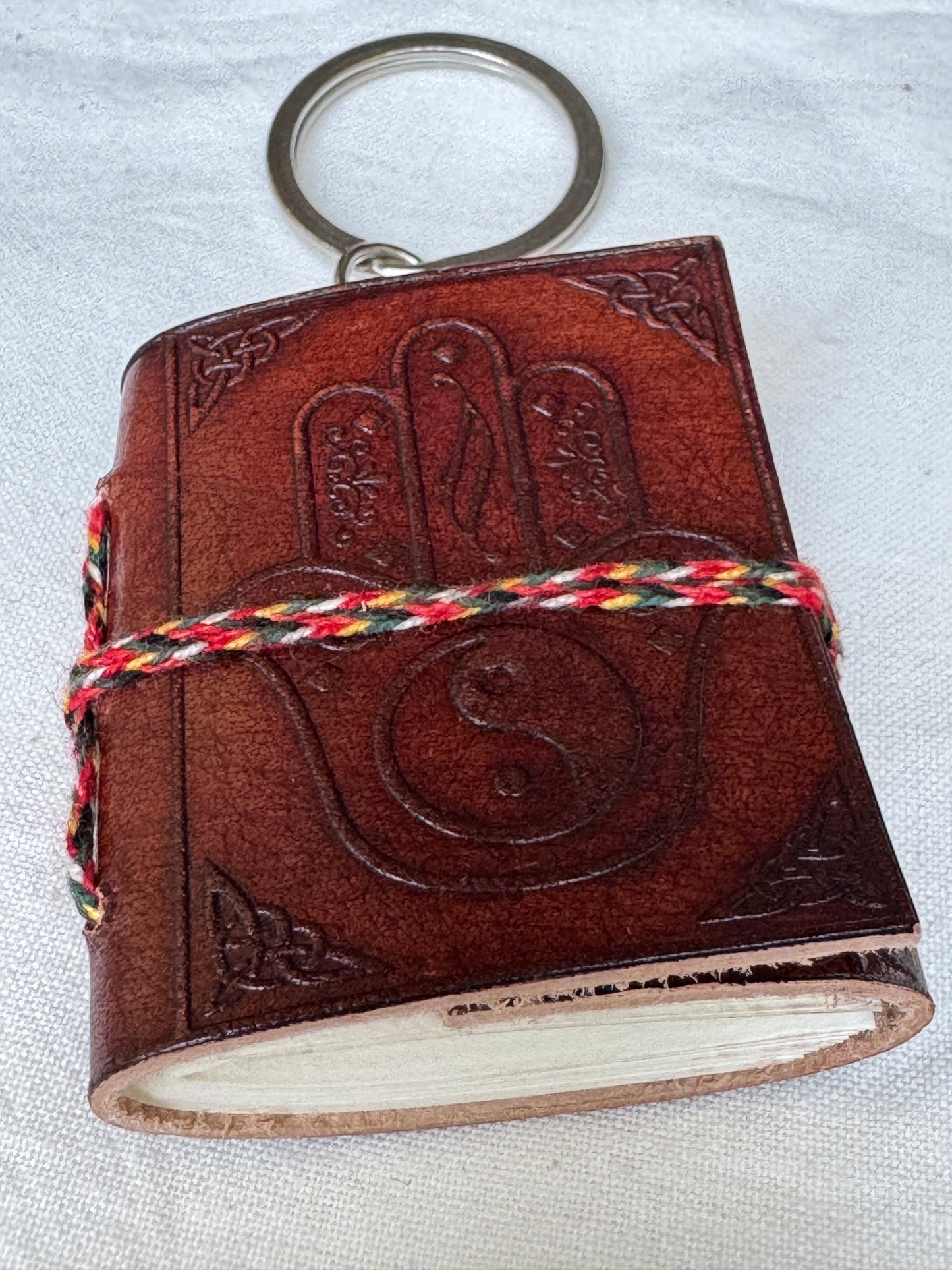 Key ring with Leather embossed handcrafted notebook with thick papers