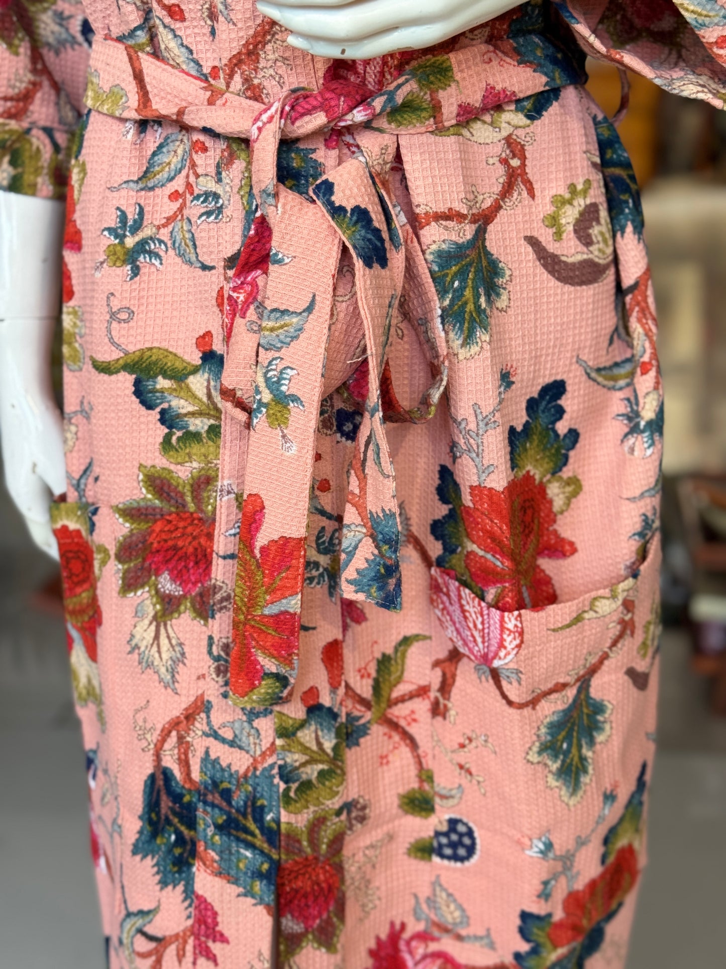 Hand block printed waffle cotton bath robe / swim suit cover up for adults - multiple designs
