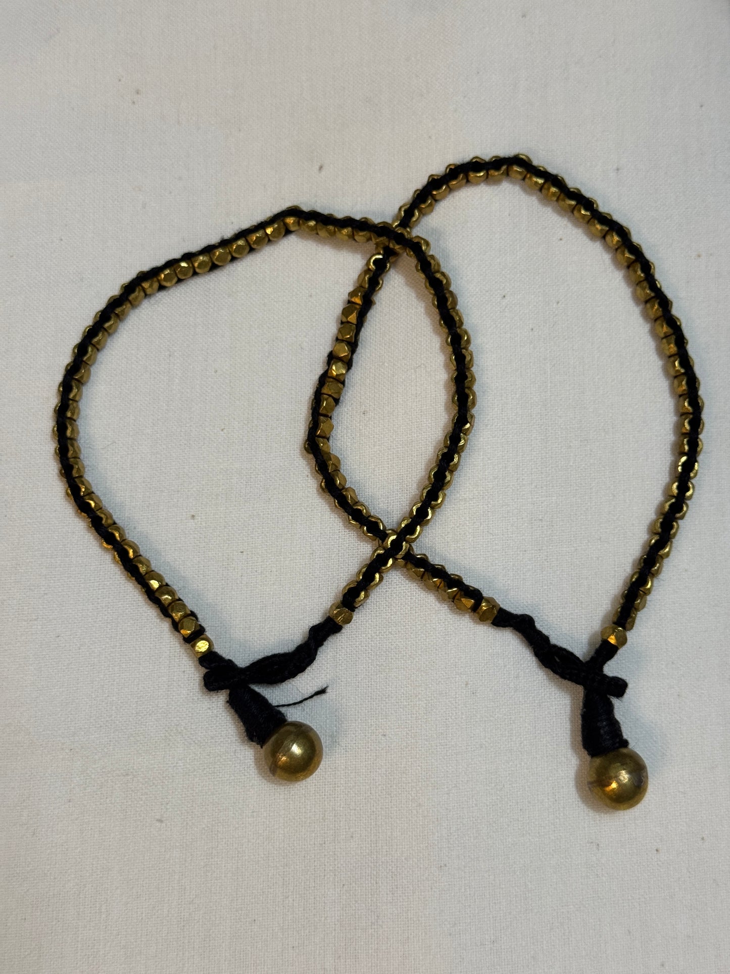 Nazariya anklets pair - handcrafted Dokra brass beads with black thread - multiple designs available