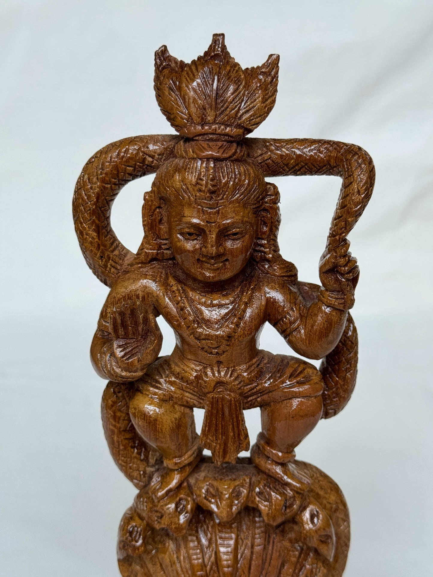 Kaliyamardhanam - hand carved Krishna statue in teak wood