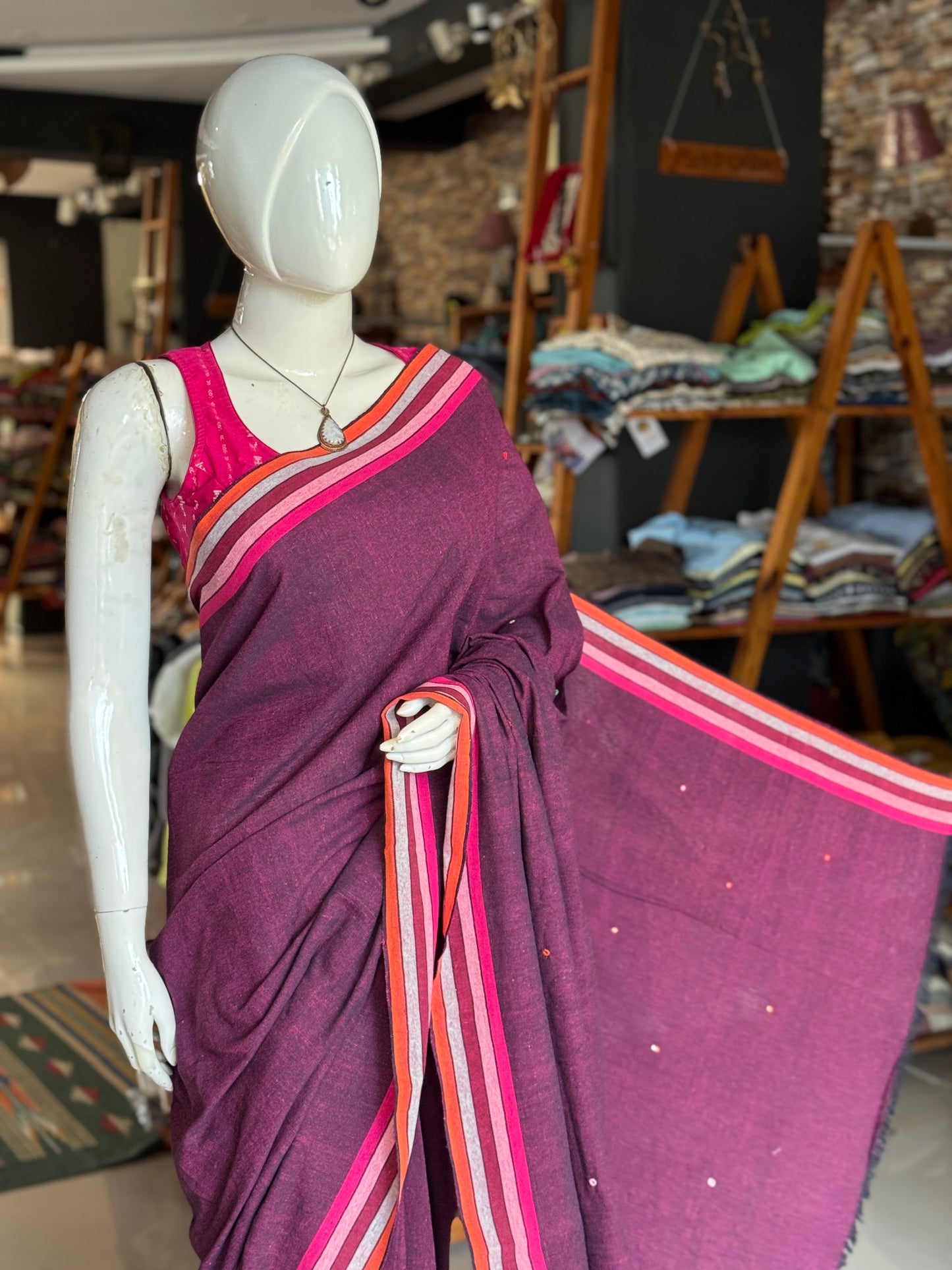 Kala cotton hand woven saree with mirror embroidery on palla and colorful borders - multiple shades available