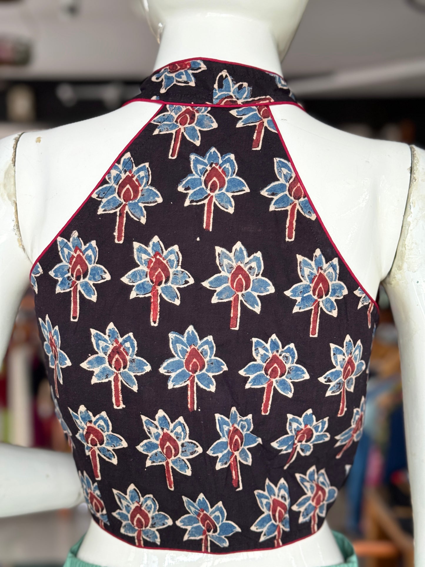 Ajrakh hand block printed cotton halter neck blouse - multiple designs available